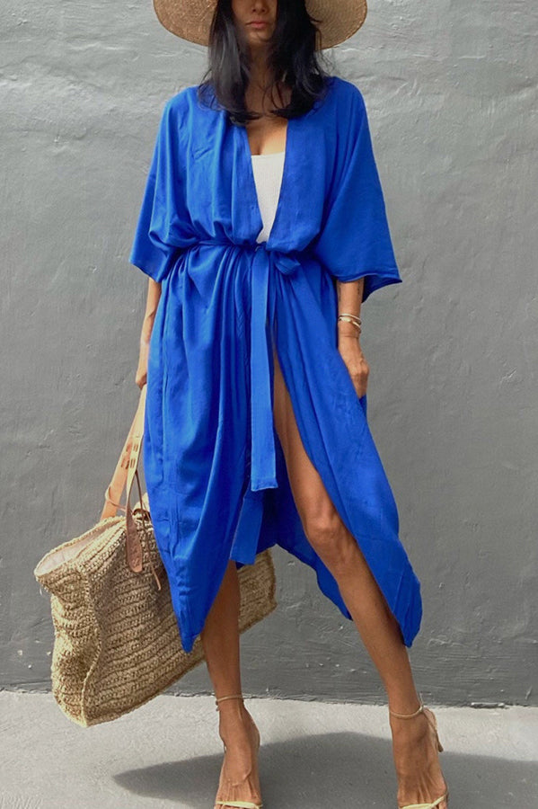 Lightweight Solid Color Kimono Beach Cover Up for Women - Summer Venice Style Swimwear Cover-Up, Perfect for Pool, Beach, and Vacation Outfits