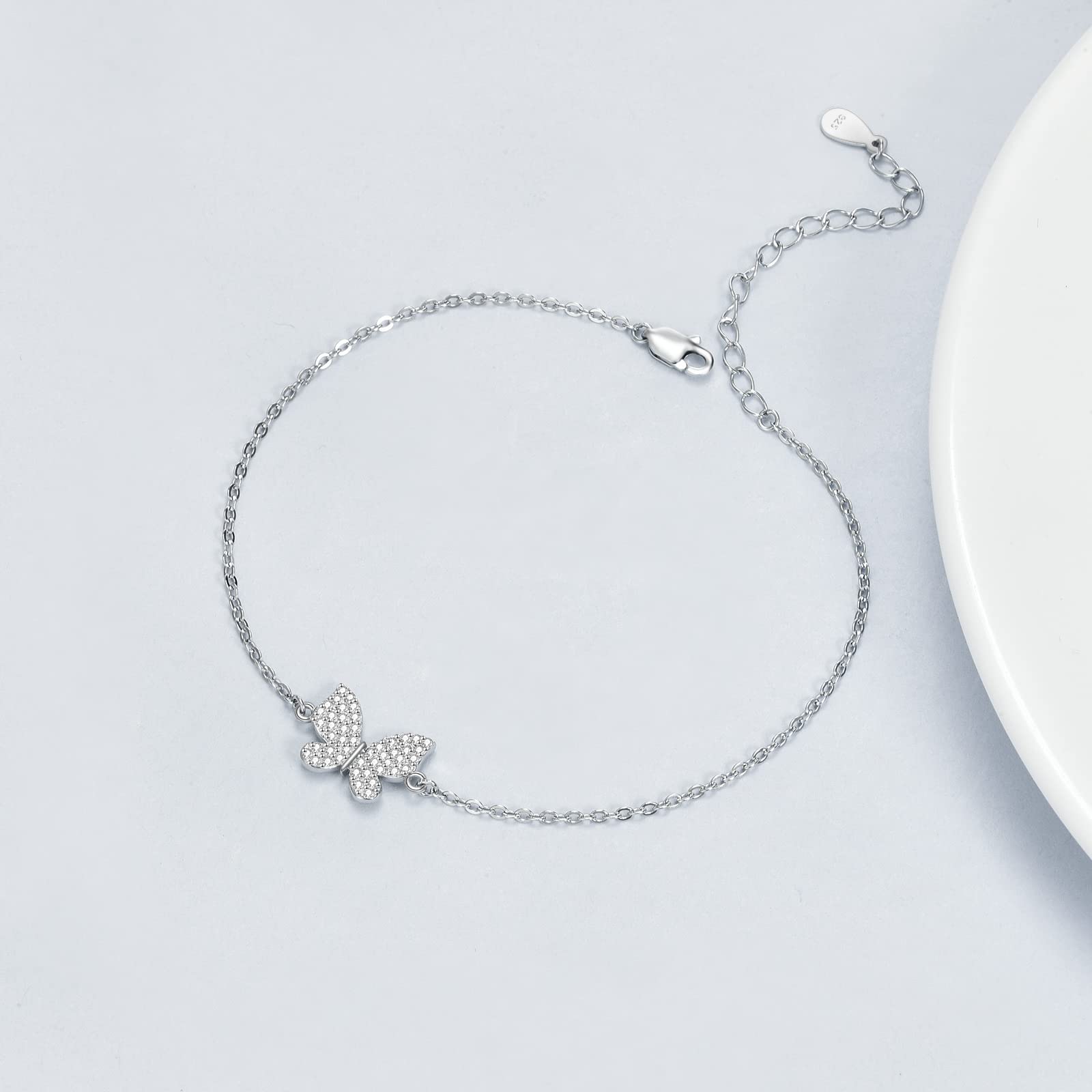 YAFEINI Sterling Silver Butterfly Pendant Bracelet for Women - Elegant Adjustable Charm Jewelry Gift for Birthday, Anniversary & Special Occasions