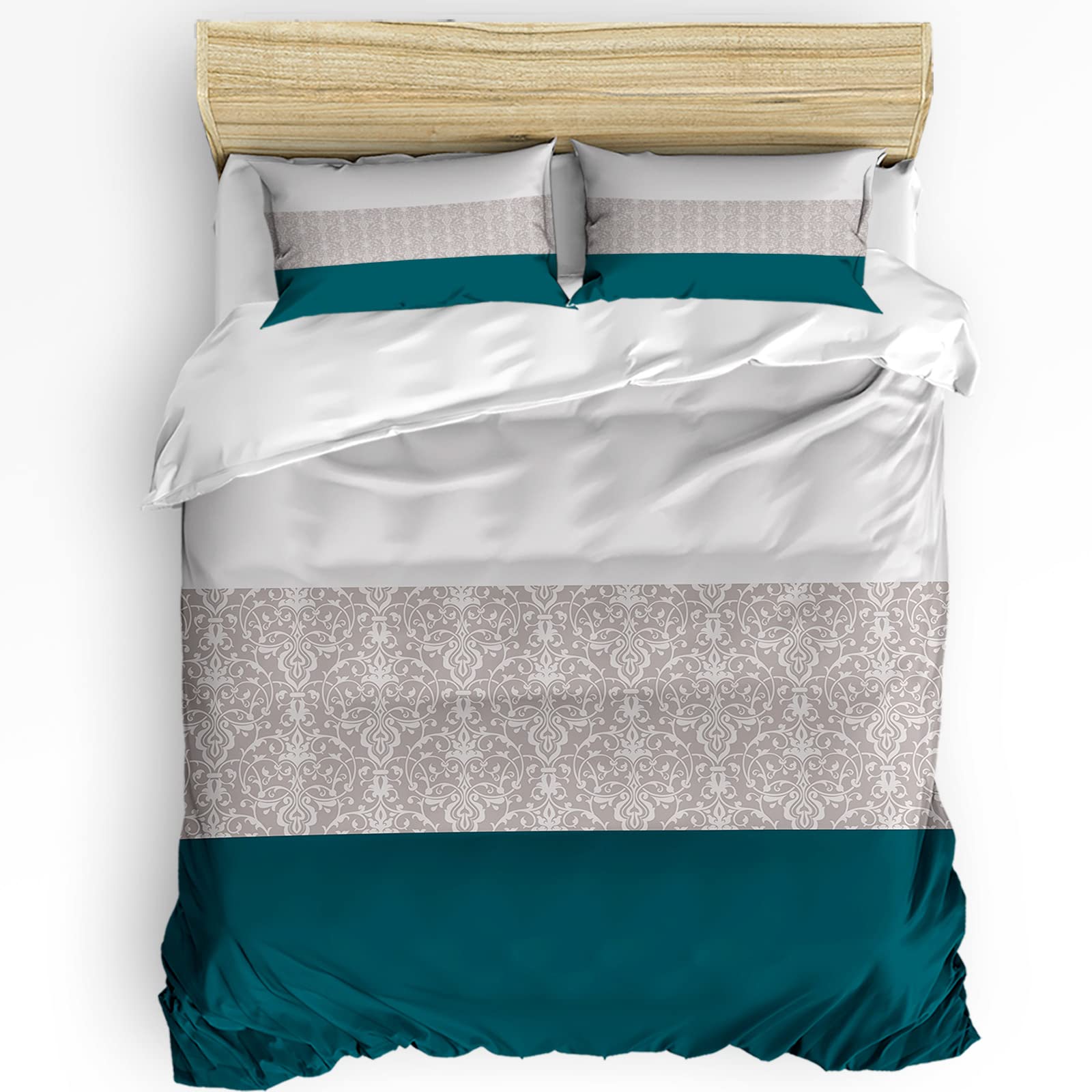 **HELLOWINK 3-Piece Full Size Duvet Cover Set - Vintage Stripe Floral Design, Lightweight Soft Comforter Cover with 2 Pillow Shams, Baroque Style | Perfect for Bedroom Decor, Guest Room & Cozy Home Styling**