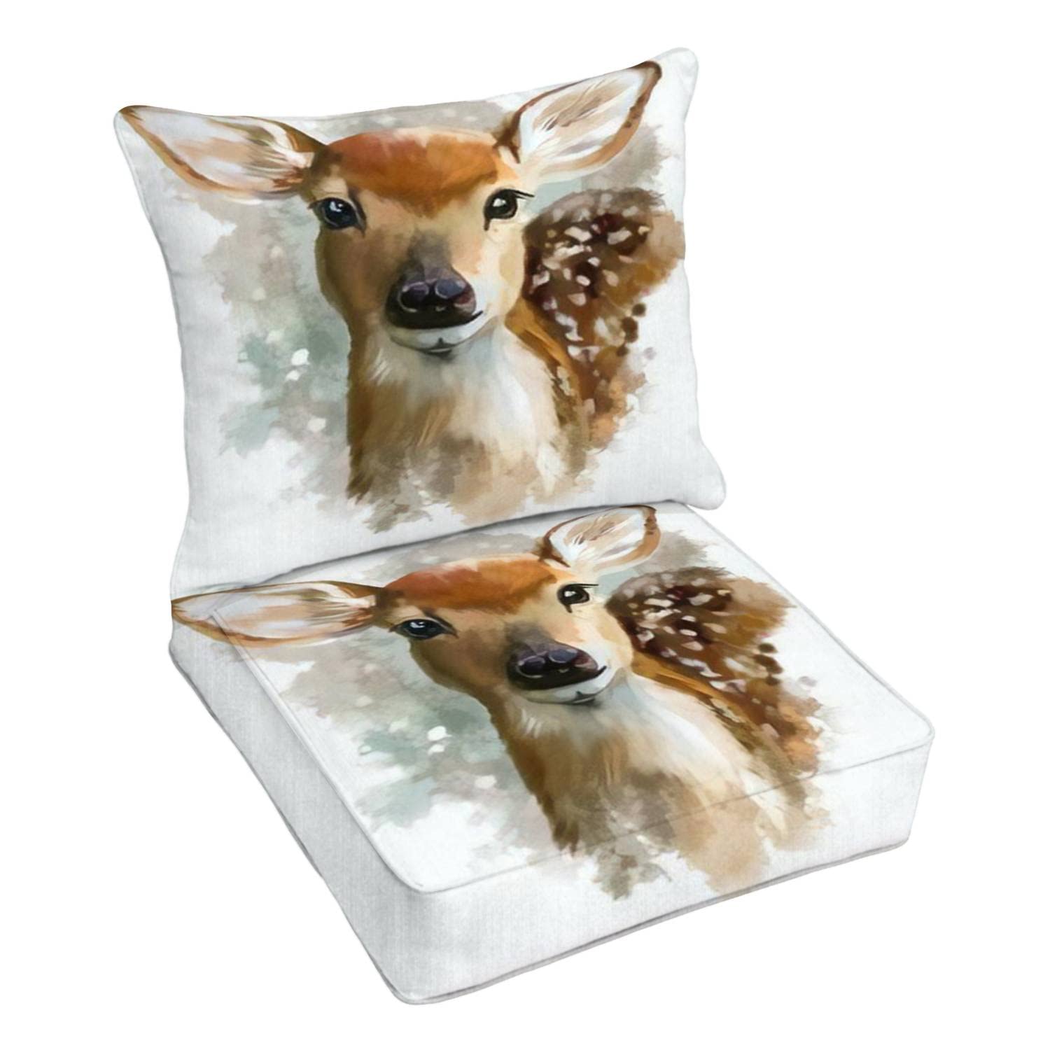 Premium Outdoor Deep Seating Cushion Set - Watercolor Fawn Pattern - Replacement Cushions for Patio Lounge Chairs & Conversation Sets - Perfect for Backyard, Poolside & Garden Relaxation
