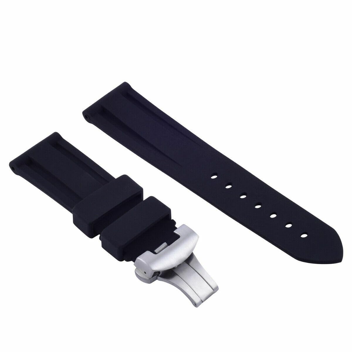 22mm-24mm Rubber Diver Watch Band Strap with Deployment Clasp Buckle - Compatible with Panerai Watches - Durable Waterproof Wristband for Scuba Diving, Swimming & Outdoor Activities