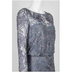 JS Collections Illusion Neck Midi Dress - Elegant Silver Smoke Color for Women | Perfect for Cocktail Parties, Date Nights & Special Occasions