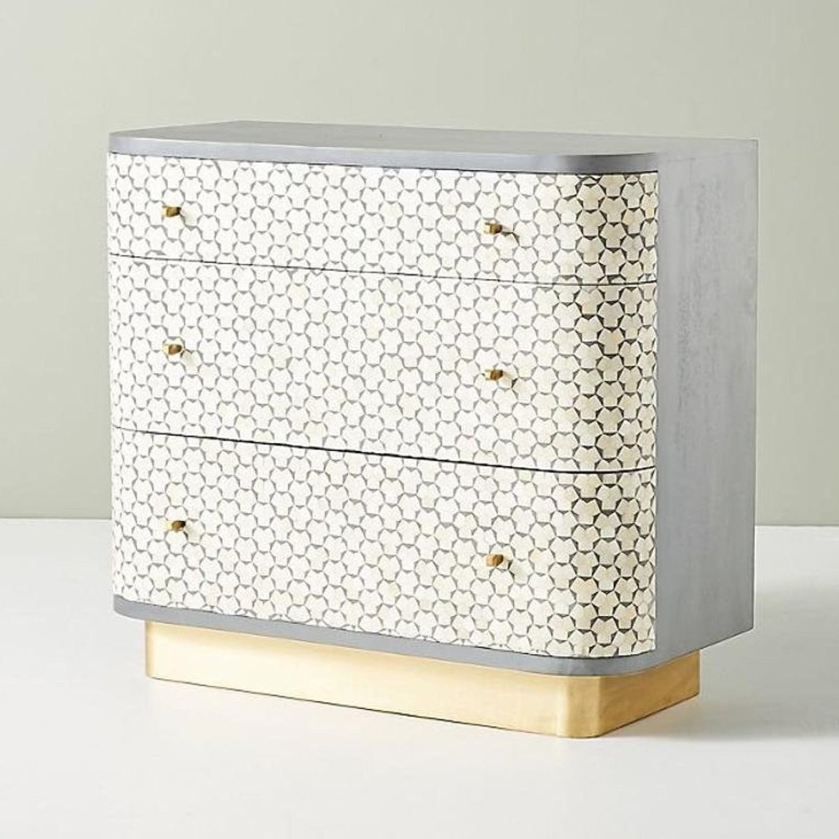 Handmade Bone Inlay Dresser with Brass Plated Bottom - Custom Storage Furniture for Bedroom, Living Room & Home Decor