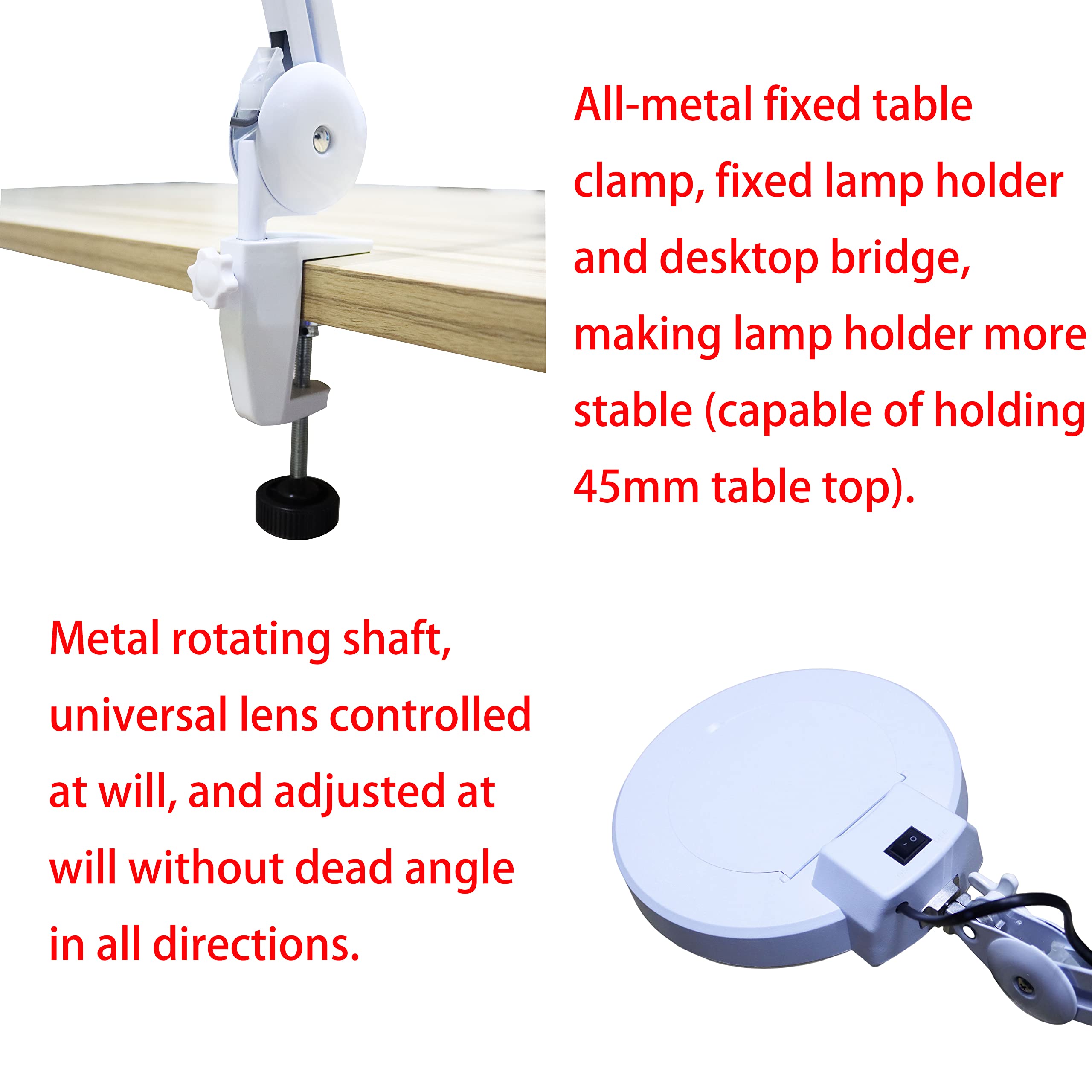 INTBUYING 110V LED Magnifying Lamp with 8X White Glass Lens - Adjustable Desk Clamp Light for Reading, Crafts, Jewelry Making & Precision Work