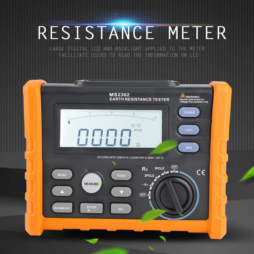 MS2302 Digital Grounding Meter Tester - 0-4K Ohm Resistance Measurement with 100 Groups Data Logging - Perfect for Electrical Safety Testing, Industrial Maintenance and Home DIY Projects