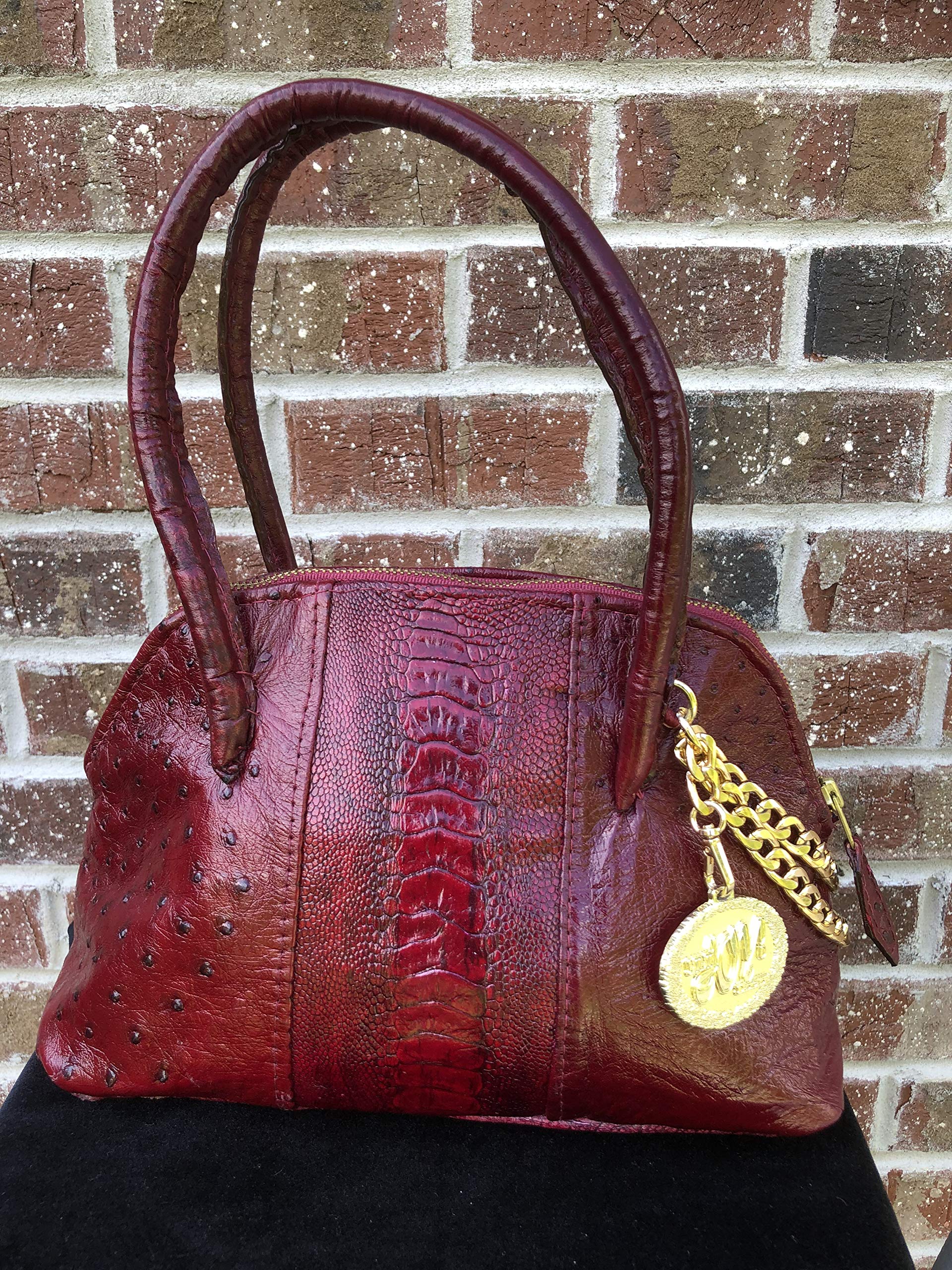 Authentic Ostrich Leather Handbag - Grace Bag in Bordeaux Red - Medium Size (OST-2) - Perfect for Work, Travel & Evening Events