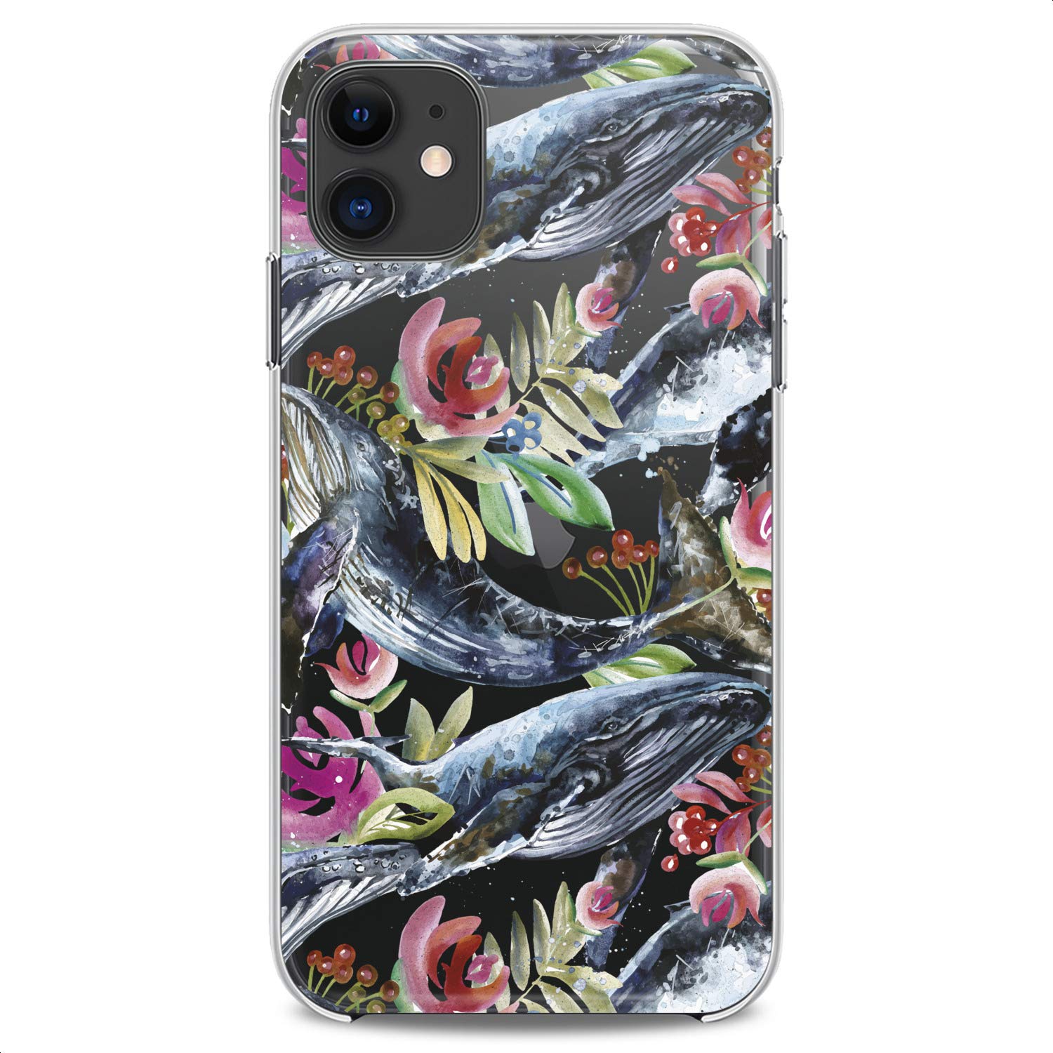 Premium TPU Phone Case for iPhone 16/15/14/13/12/11 Pro Max/Plus/Mini/XS/XR/X/8+/7/6/5/SE - Slim Flexible Silicone Cover with Cute Whale, Orca & Floral Print Designs - Perfect for Women & Girls (Clear Protective Case for Everyday Use & Gift Giving)