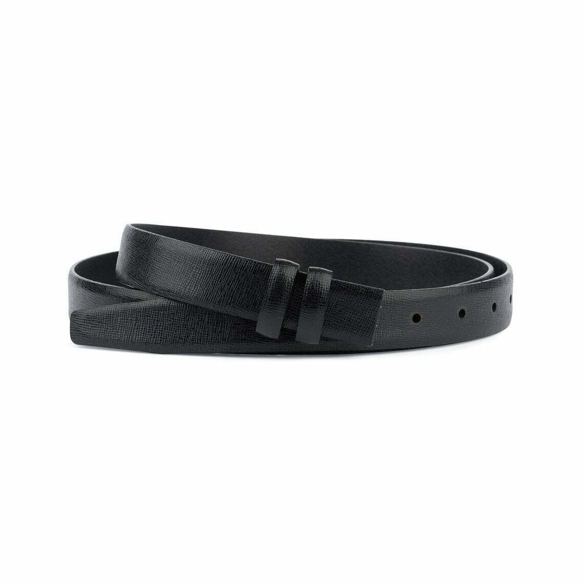 1 Inch Black Saffiano Leather Belt for Men & Women - Slim Dress Belt Compatible with Cartier Buckles - Perfect for Office, Formal Events & Daily Wear