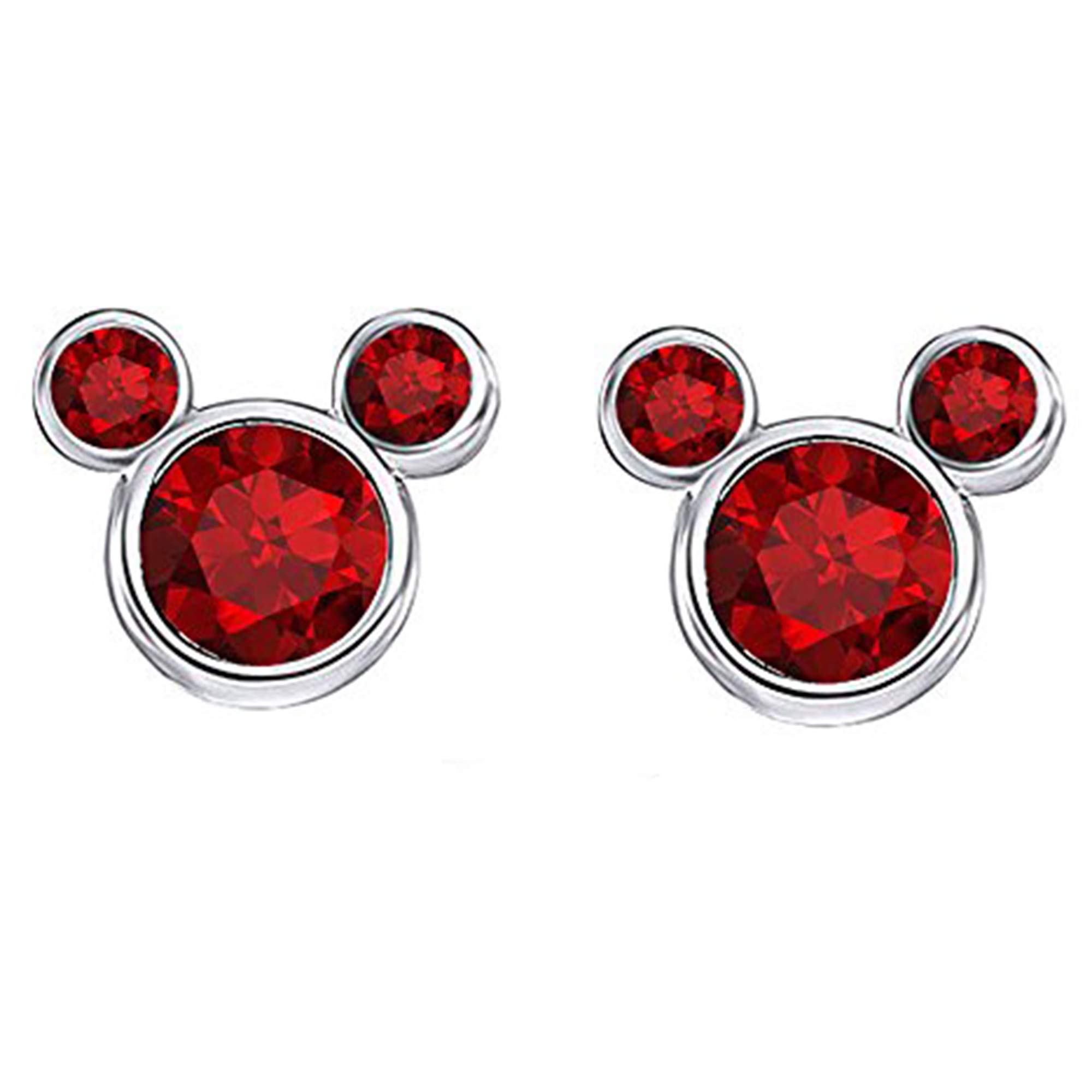 14K White Gold Plated Silver Simulated Red Ruby Mickey Mouse Stud Earrings for Women (2.50 Ct) - Elegant Disney Jewelry for Parties, Gifts & Everyday Wear