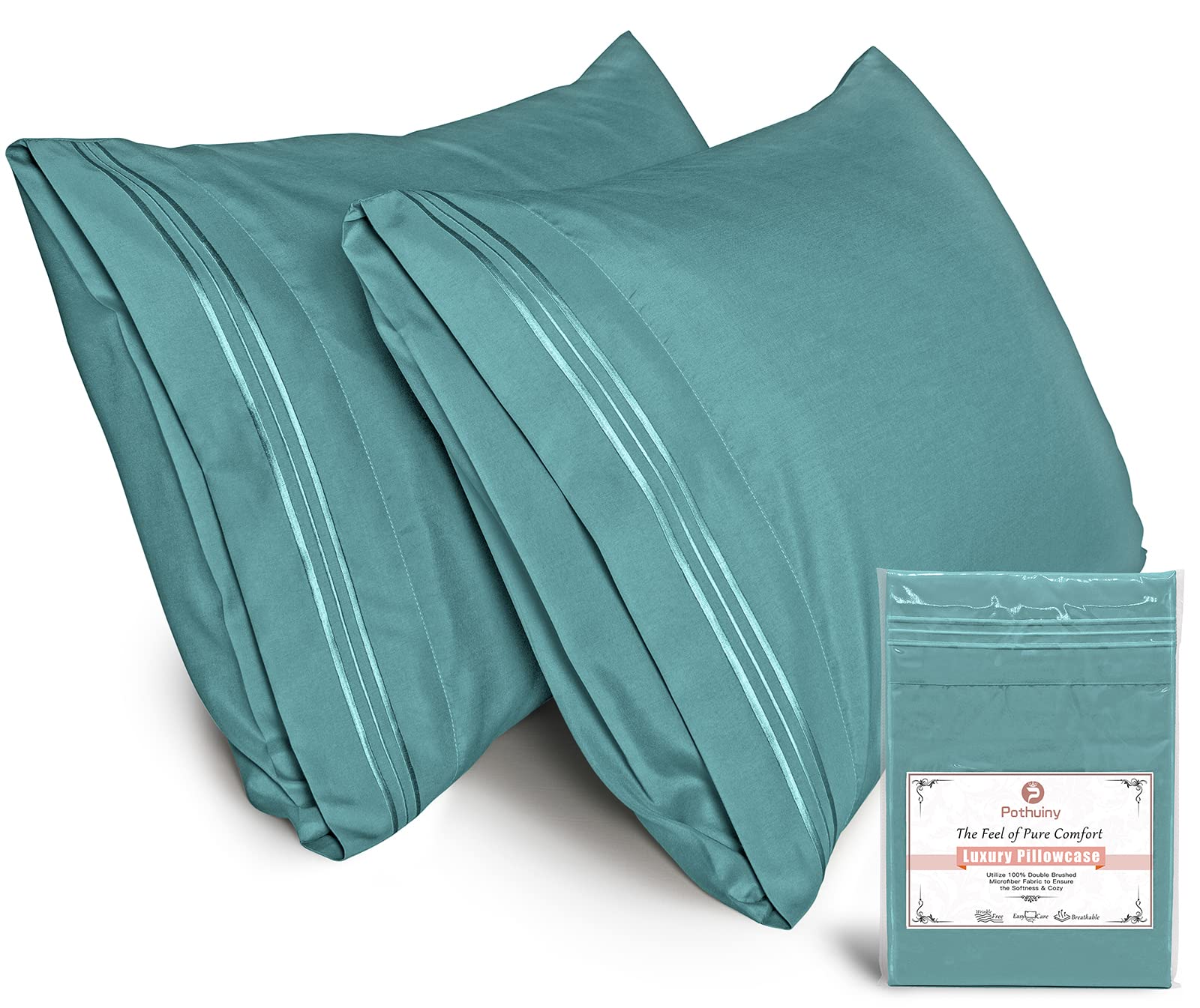 Premium 100% Microfiber Pillowcase Set of 2 (20x30 Inches) - Ultra Soft Teal Standard/Queen Size Pillow Covers - Wrinkle, Fade & Stain Resistant - Perfect for Bedroom, Guest Room & Travel