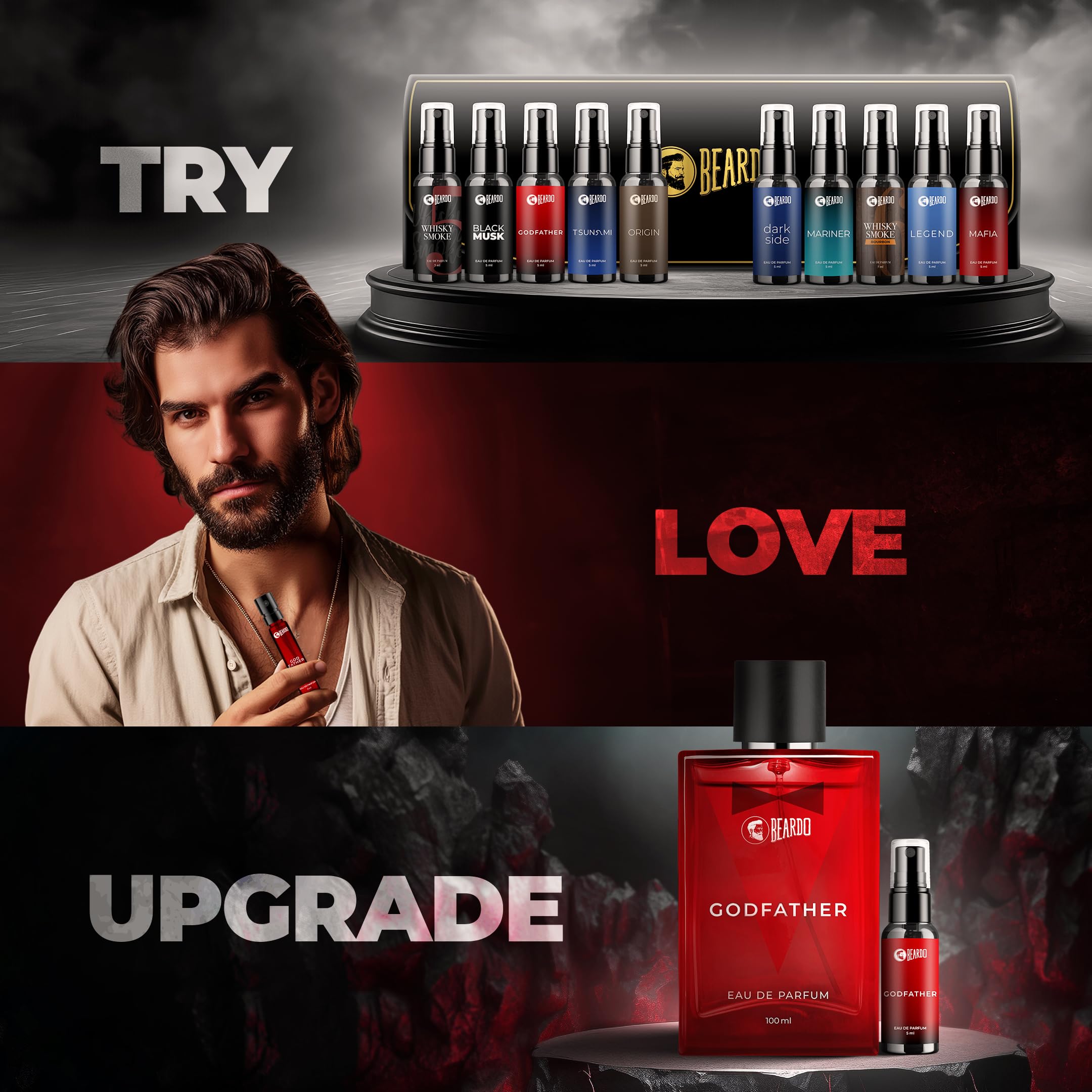 Beardo Mini Perfume Trial Kit - 10 x 5ml Travel Size Fragrances for Men | Best Date Night Cologne Set | Versatile Scent Collection for Work, Gym & Special Occasions | Perfect Gift for Husband, Boyfriend & Men | Compact & TSA-Friendly Perfume Sampler