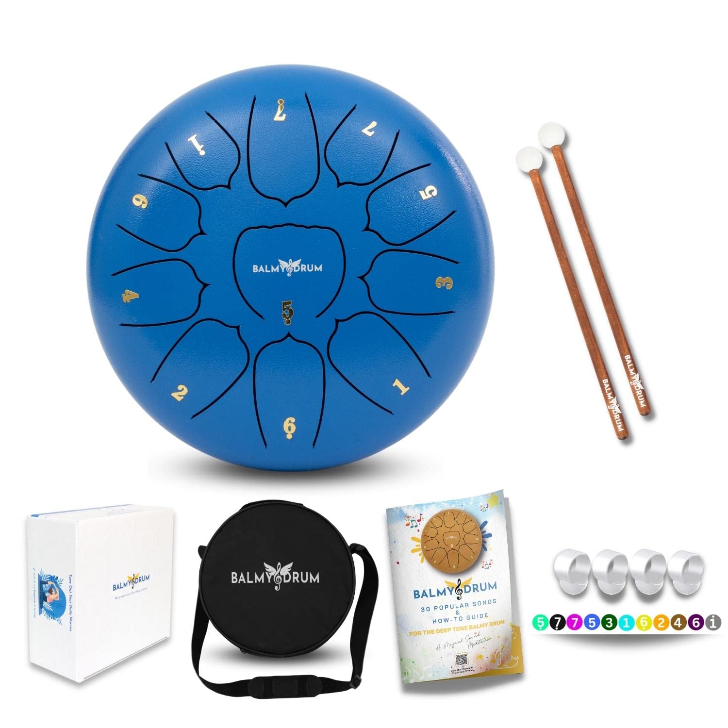 11 Note 10 Inch Steel Tongue Drum - Handpan Musical Instrument for Kids & Adults with Mallets, Music Book & Carry Bag | Perfect for Meditation, Yoga, Music Therapy & Home Decor (Blue)