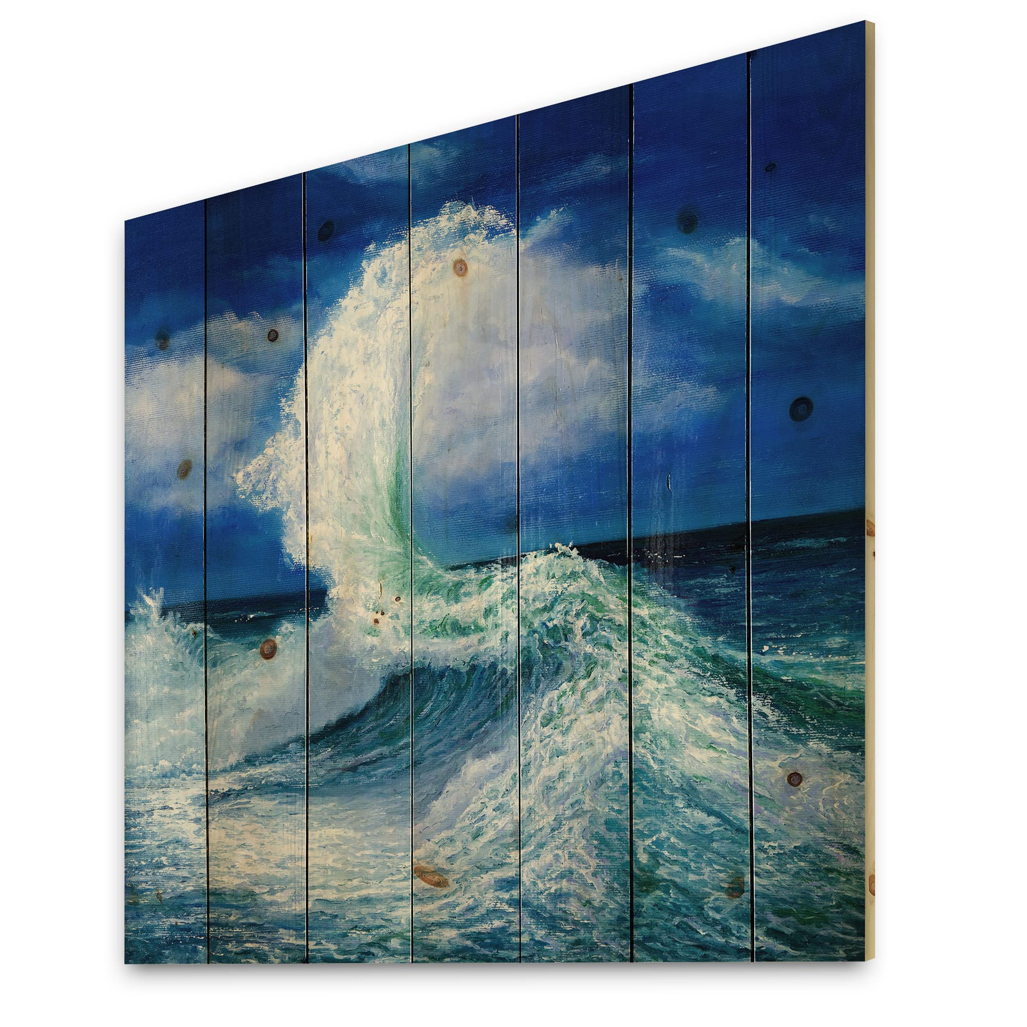 DesignQ Ocean Wave Wood Wall Art - Large Nautical Coastal Decor Printed on Natural Pine Wood - Perfect for Beach House, Living Room & Office Wall Decor