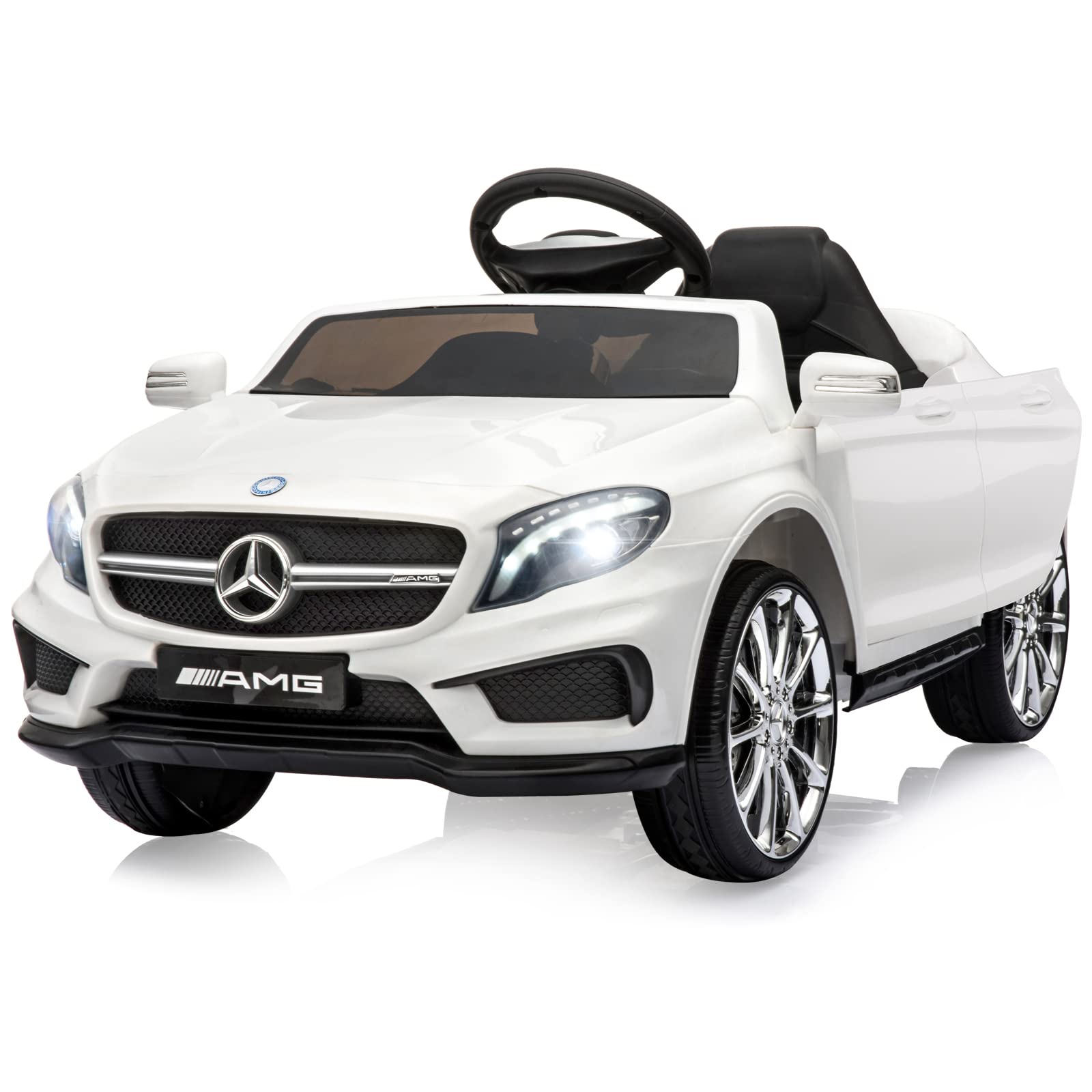 12V Kids Electric Car with Parental Remote Control - Battery Powered Ride On Toy for Toddlers & Children - Double Doors, 5-Point Safety Belt & LED Lights (White) - Perfect for Birthday Gifts, Outdoor Play & Family Fun