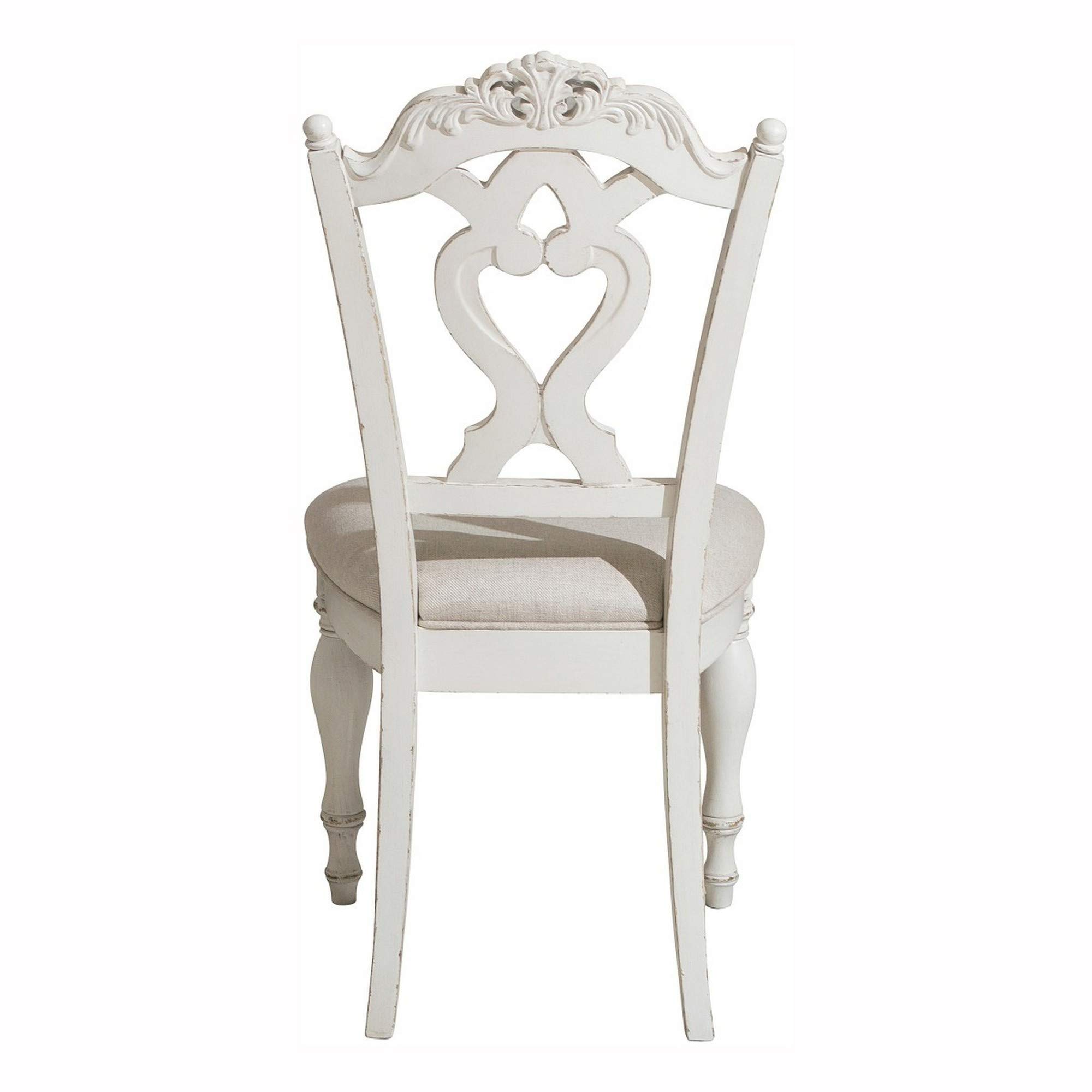 Benjara Victorian Style Writing Desk Chair with Engraved Backrest - White Antique Office Chair for Study, Home Office & Library - Elegant Wooden Accent Chair with Carved Details