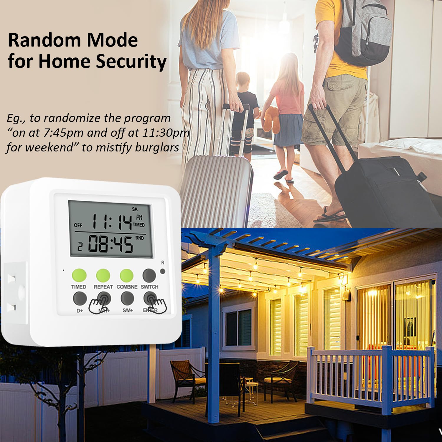 7-Day/24-Hour Digital Timer Plug with Dual Outlets - 15A 1875W Programmable Intermittent & Repeating Cycle Timer for Home, Office & Appliances | Perfect for Lights, Pumps, Aquariums & Holiday Decorations