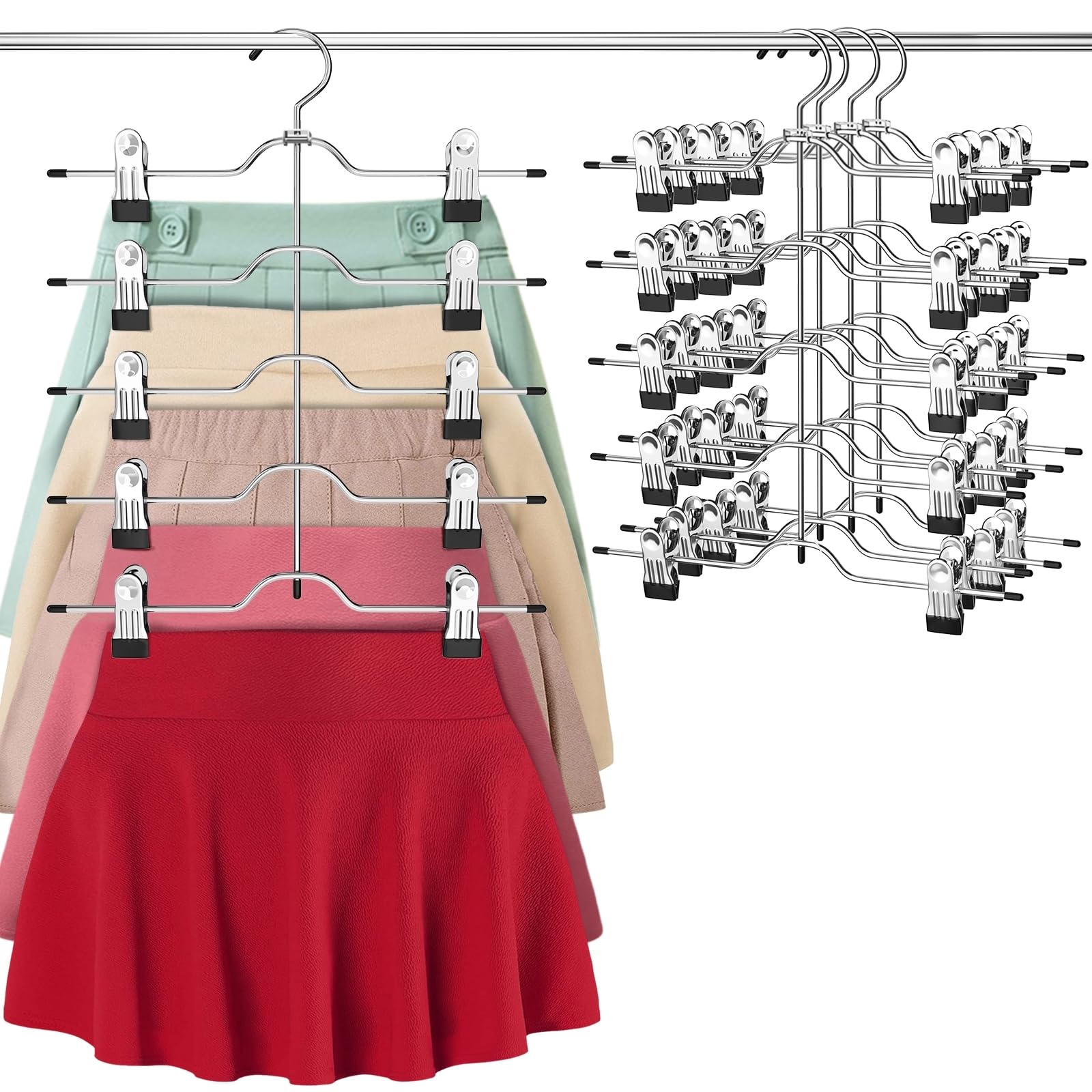 Space-Saving 4-Pack Pants & Skirt Hangers with Clips - Durable Closet Organizers for Women | Perfect for Wardrobe Storage, Travel & Home Organization