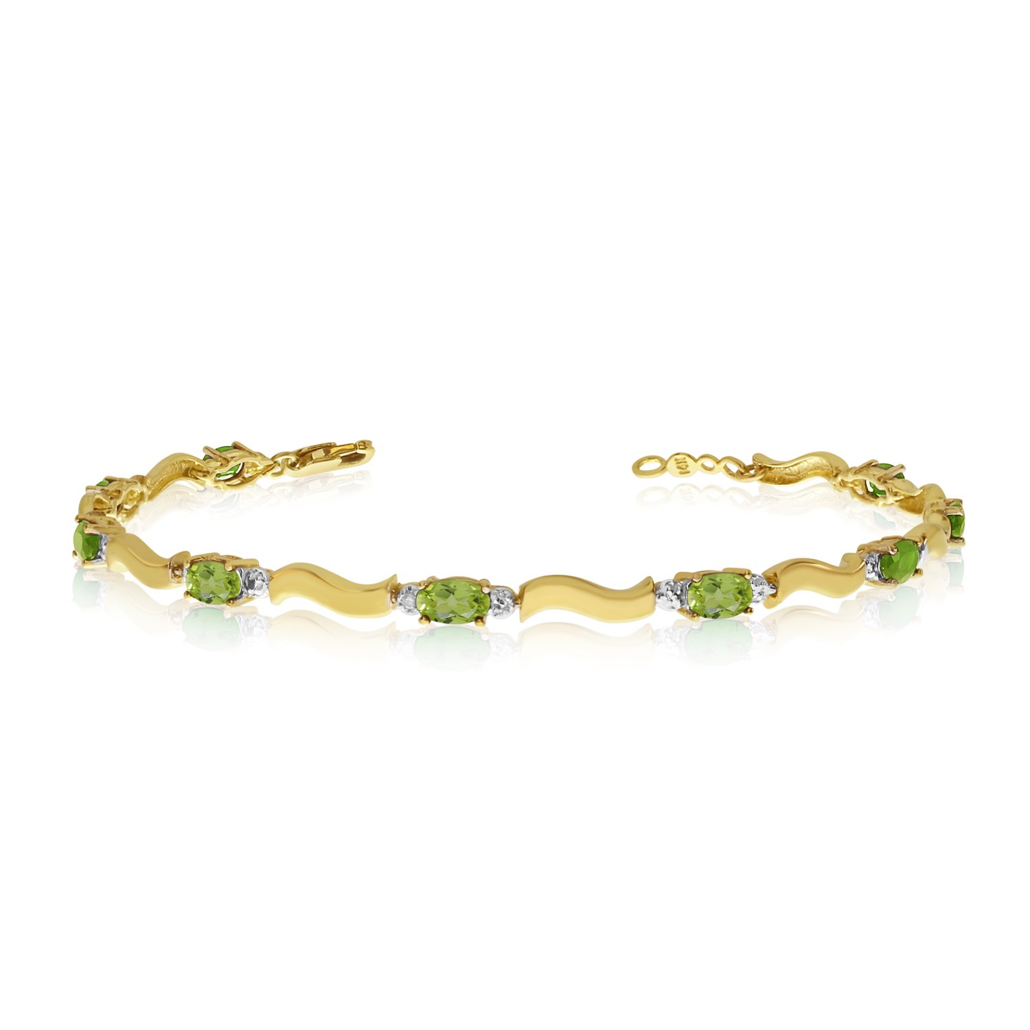 14K Yellow Gold Oval Peridot and Diamond Bracelet for Women - Elegant Green Gemstone Jewelry Gift for Birthday, Anniversary & Special Occasions