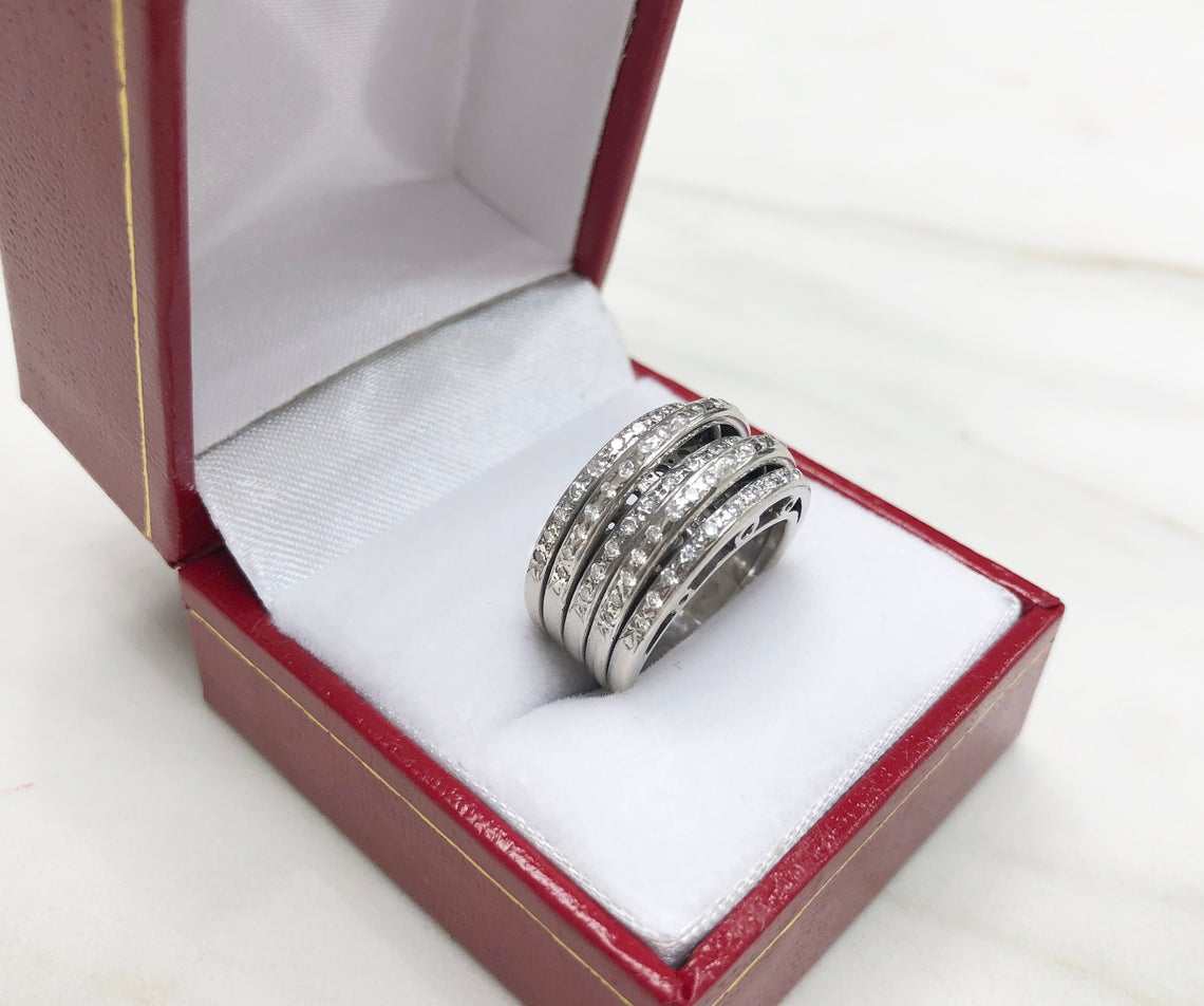 0.40tcw Five Row Diamond Multi Band Ring in 14K White Gold – Elegant Stackable Wedding Band for Women, Perfect for Anniversary, Engagement, and Everyday Wear