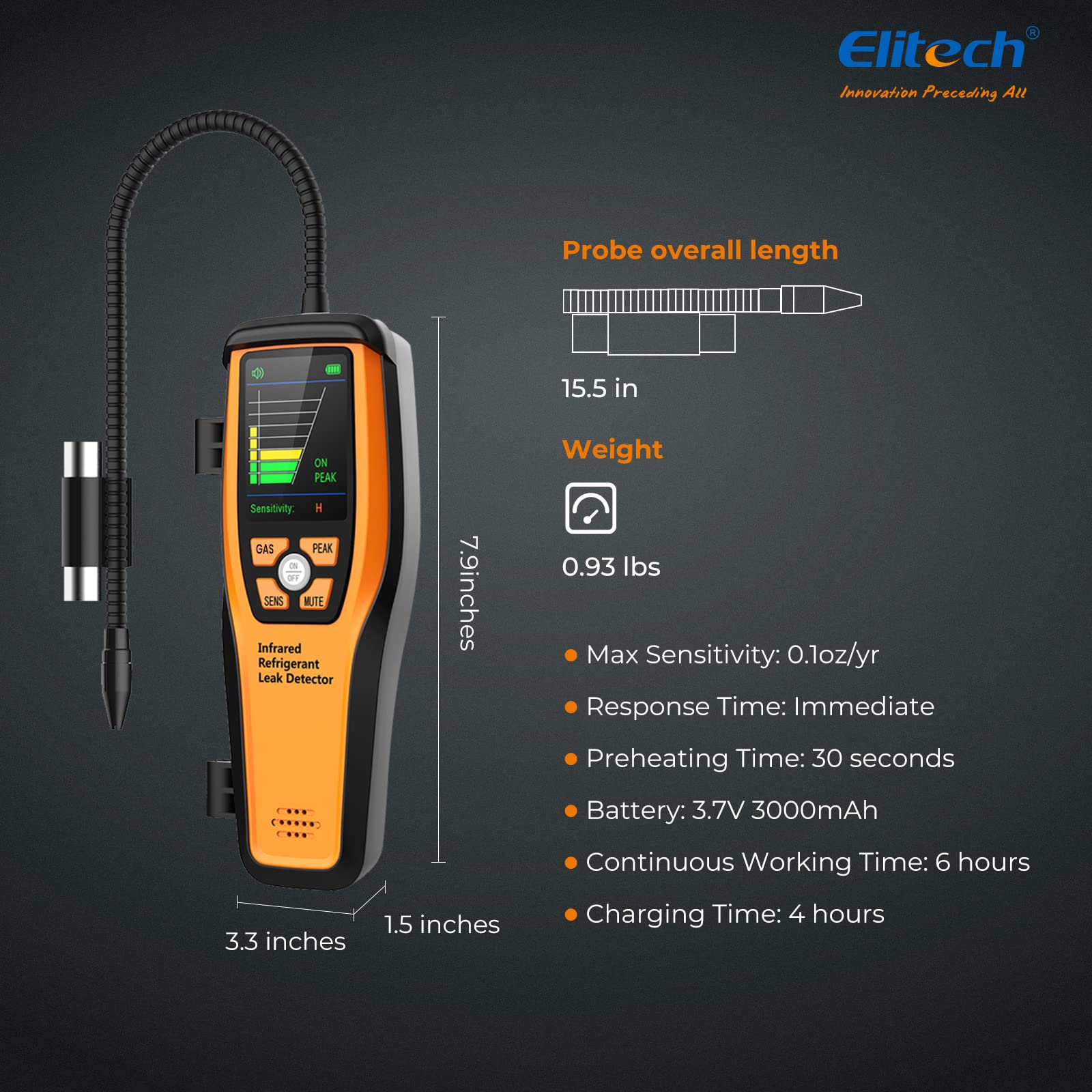 Elitech HVAC Refrigerant Leak Detector with 10-Year Infrared Sensor - Halogen Freon Sniffer for R22 R410A R134A R1234YF - Air Conditioning & Automotive Gas Leak Detection (ILD-300) - Perfect for HVAC Technicians and Auto Repair Shops