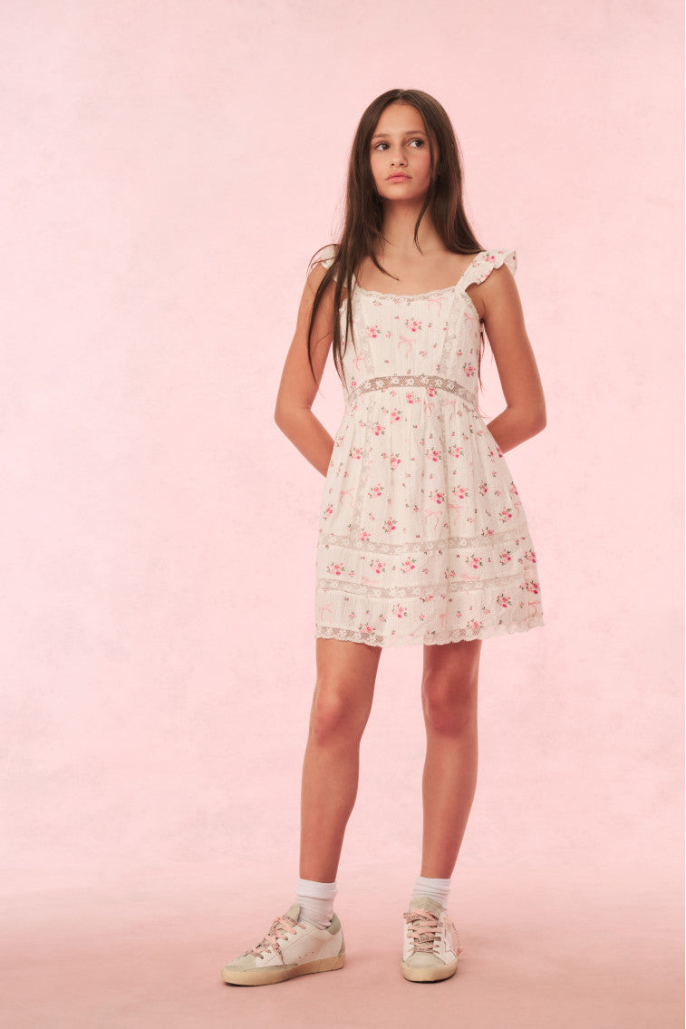 Laurier Girls Cotton Rose & Bow Dress - Elegant and Comfortable Outfit for Parties, School, and Special Occasions