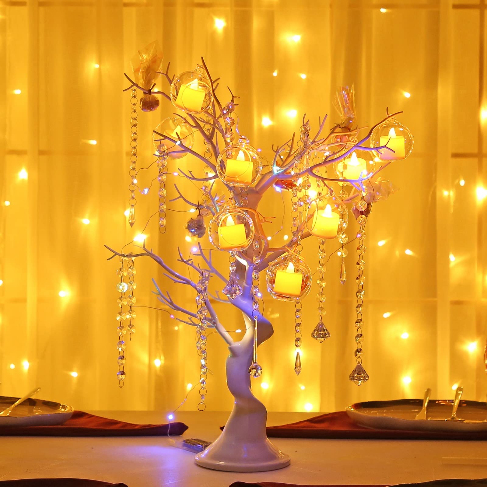 18 Pcs Clear Hanging Glass Candle Holders with LED Lights - 3.15