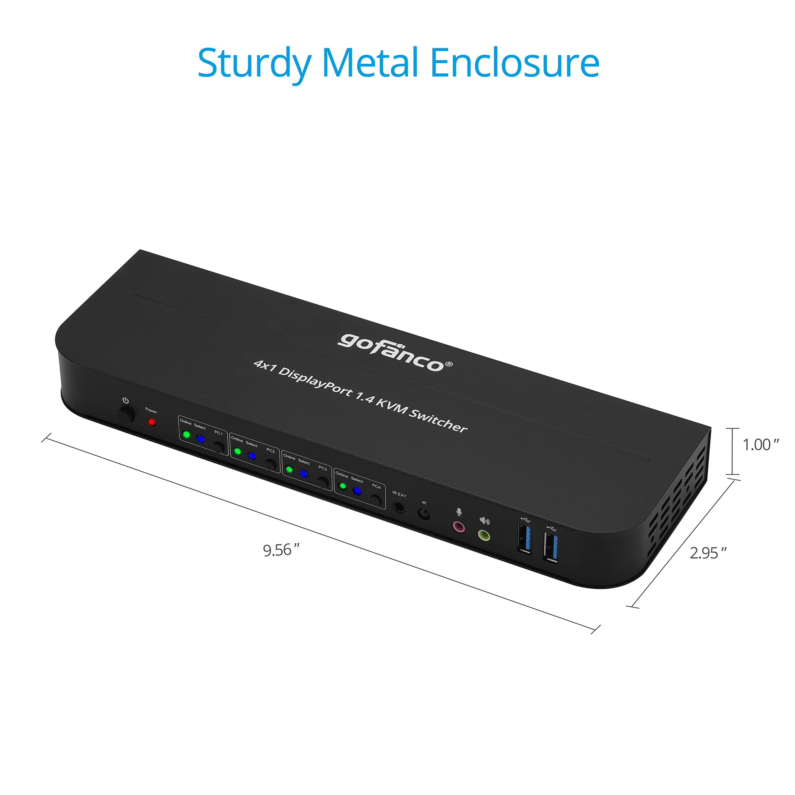 gofanco 4 Port DisplayPort KVM Switch with USB 3.0 Hub - 4K@60Hz HDR, HDCP 2.2, USB Keyboard/Mouse Support, IR Remote - Ideal for Multi-Computer Workstations, Gaming Setups & Home Office Desktops