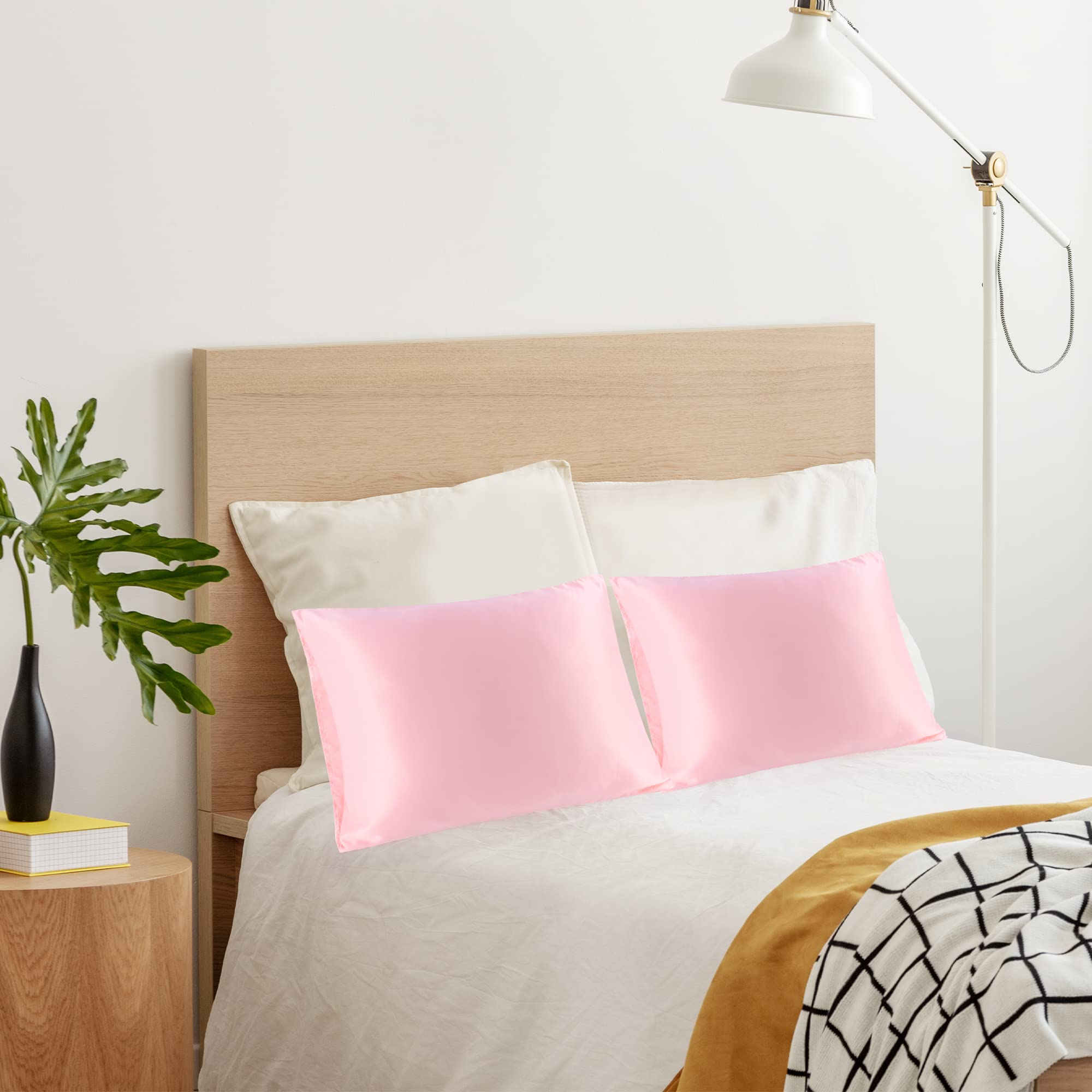 uxcell 2 Pack Silk Satin Pillowcase for Hair & Skin Care - Cooling, Breathable, Soft 14x20 Inch Travel Size Pillow Cases with Envelope Closure (Pink) | Perfect for Beauty Sleep, Travel & Sensitive Skin