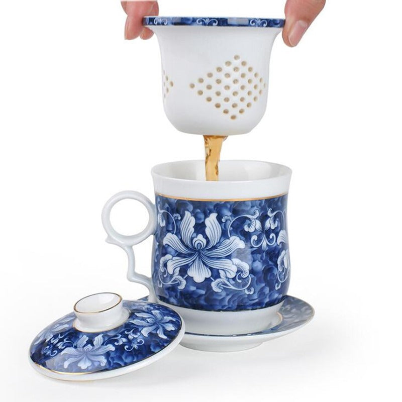 Handmade Blue and White Porcelain Tea Cup - Traditional Chinese Ceramic Tea Set for Home, Office, or Gift - Perfect for Green Tea, Herbal Tea, and Relaxation Moments