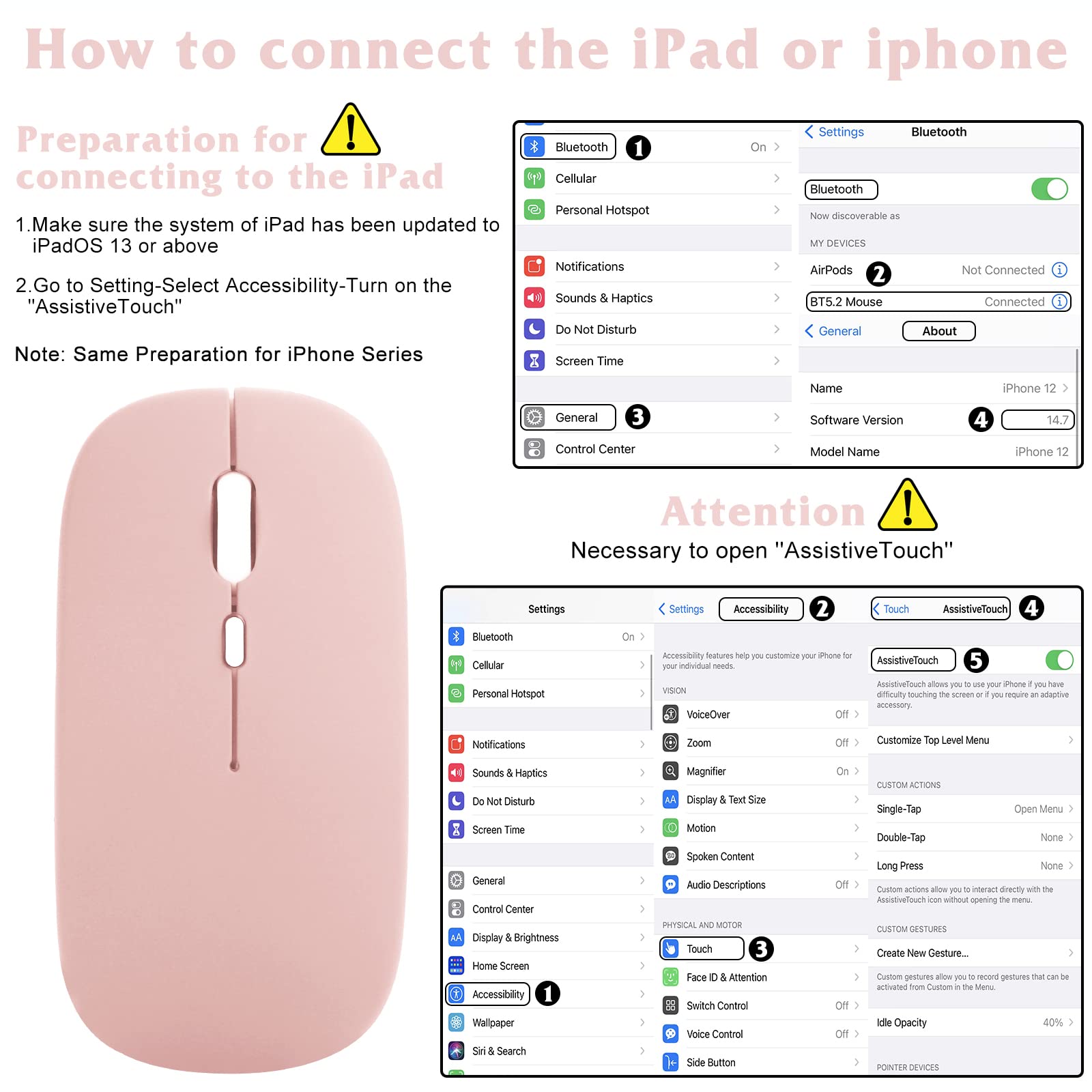 UrbanX Flamingo Pink Bluetooth Rechargeable Mouse - Wireless Mouse for ASUS Vivobook X712DA-202.MV, Laptop, PC, Mac, iPad Pro, Tablet, Android - Perfect for Office, Home, and Travel Use