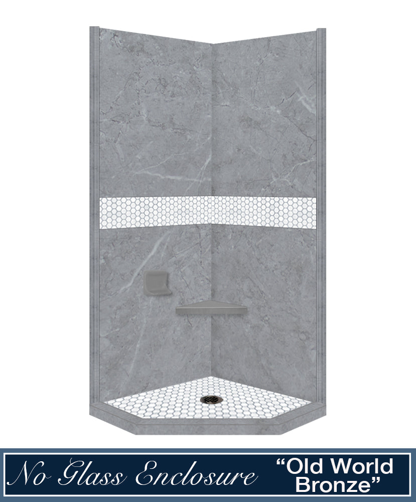 Grio Marble Pearl Hexagon Mosaic Neo Shower Enclosure Kit - Waterproof Bathroom Tile Set for Modern Shower Walls & Floors