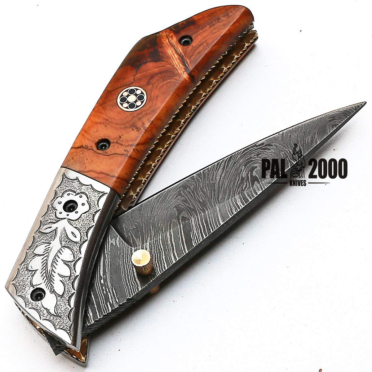 Handmade Damascus Steel Folding Pocket Knife - 7.4 Inch Blade, PAL 2000 KNIVES FOL-8832 | EDC, Camping, Hunting & Outdoor Survival Tool