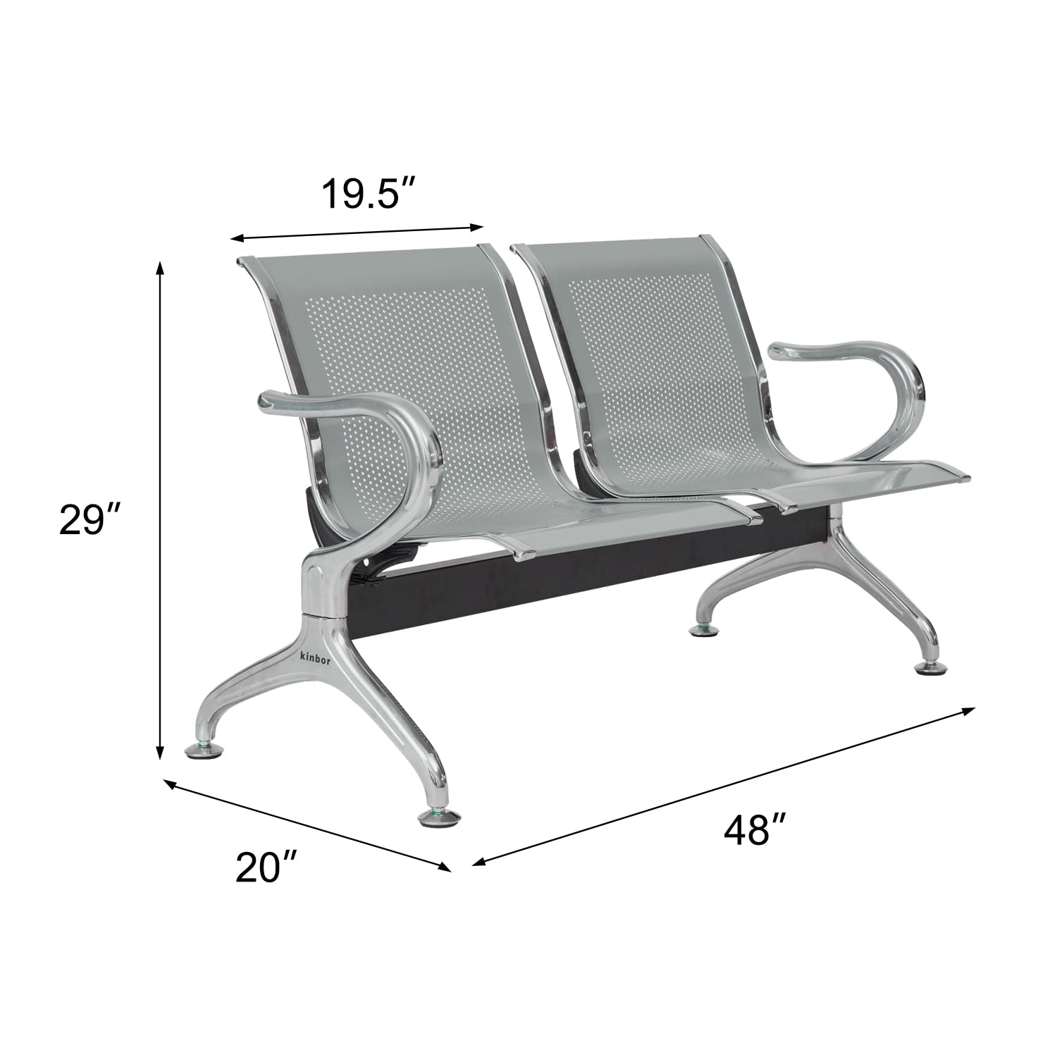 kinbor 2-Seat Waiting Room Chairs - Office Guest Reception Bench for Airport, Clinic & Bank | Comfortable Seating Solution for Lobbies & Waiting Areas
