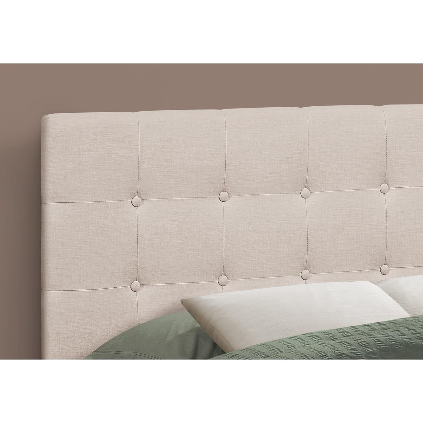 Monarch Specialties 6004F Full Size Upholstered Transitional Headboard - Beige Linen Look Fabric for Bedroom Decor & Modern Home Styling