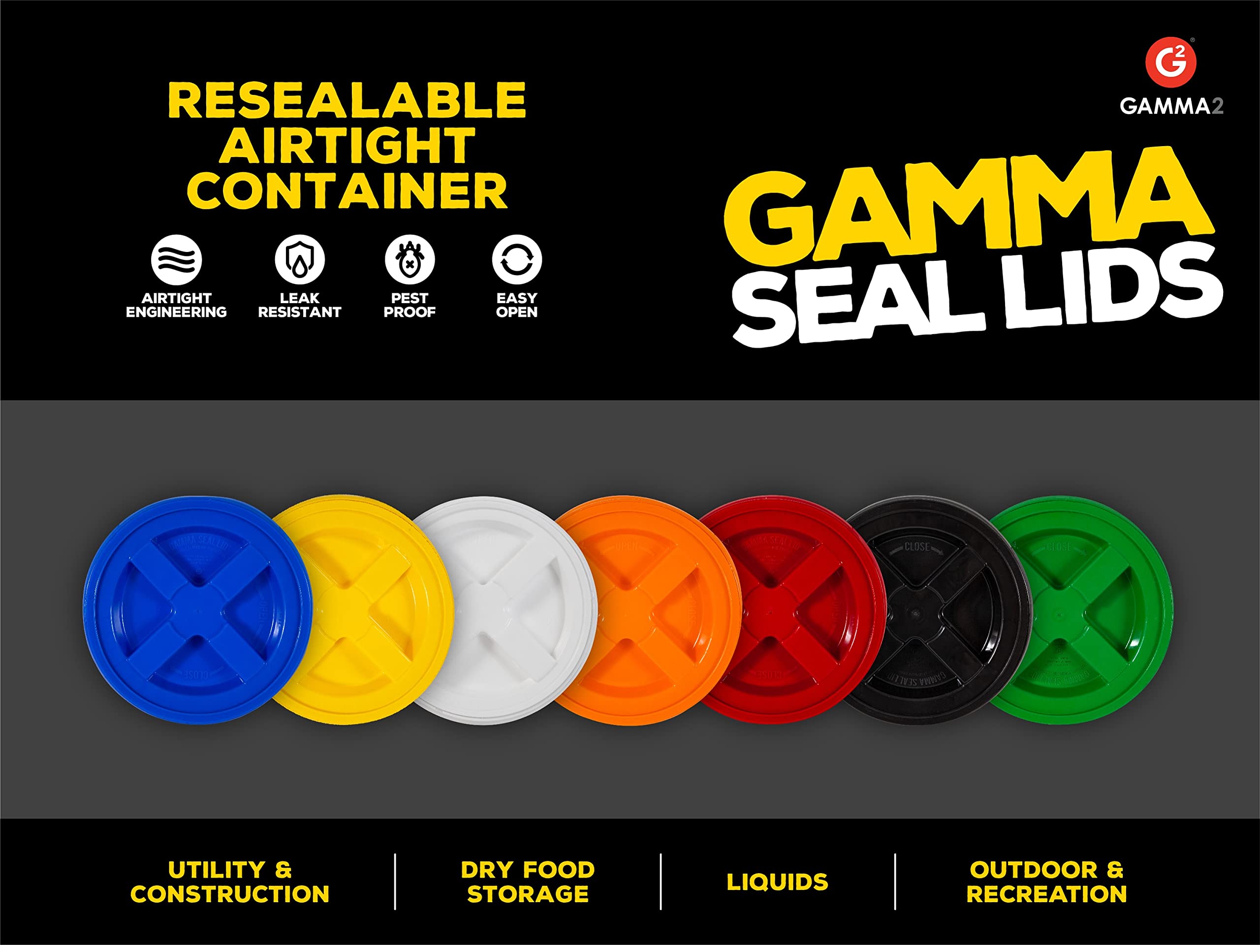 Gamma2 Seal Lid - Airtight Pet Food Storage Container Lids for 3.5, 5, 6 & 7 Gallon Buckets - Durable White Plastic Bucket Cover (Model 4122E) - Made in USA - Perfect for Dry Dog Food, Cat Food & Bulk Grain Storage