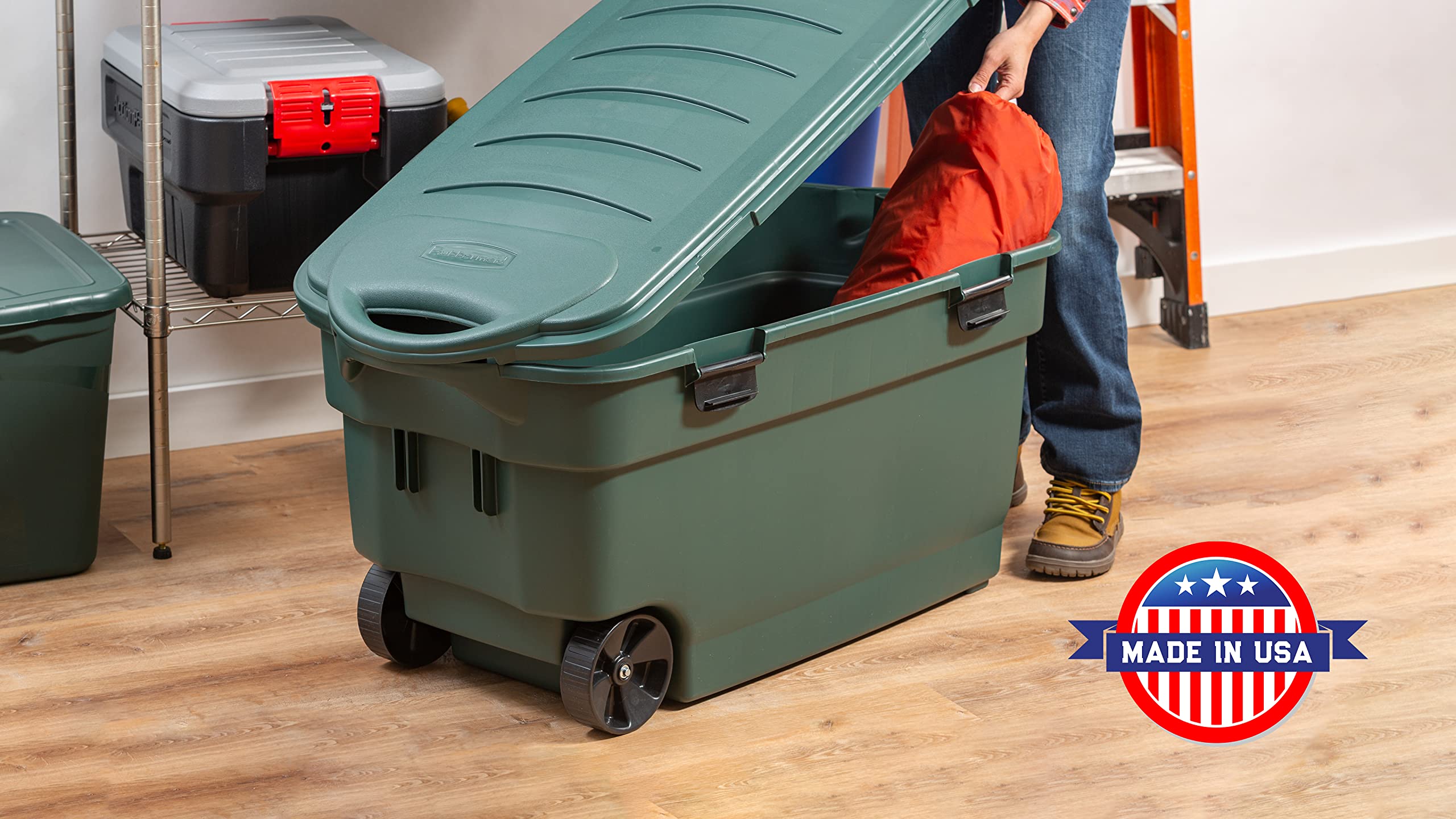 Rubbermaid ECOSense 40-Gallon Wheeled Storage Totes (Pack of 2) - Durable Reusable Bins with Latching Lids for Garage, Basement & Home Organization - Made from Recycled Plastic - Perfect for Seasonal Decor, Sports Gear & Household Storage