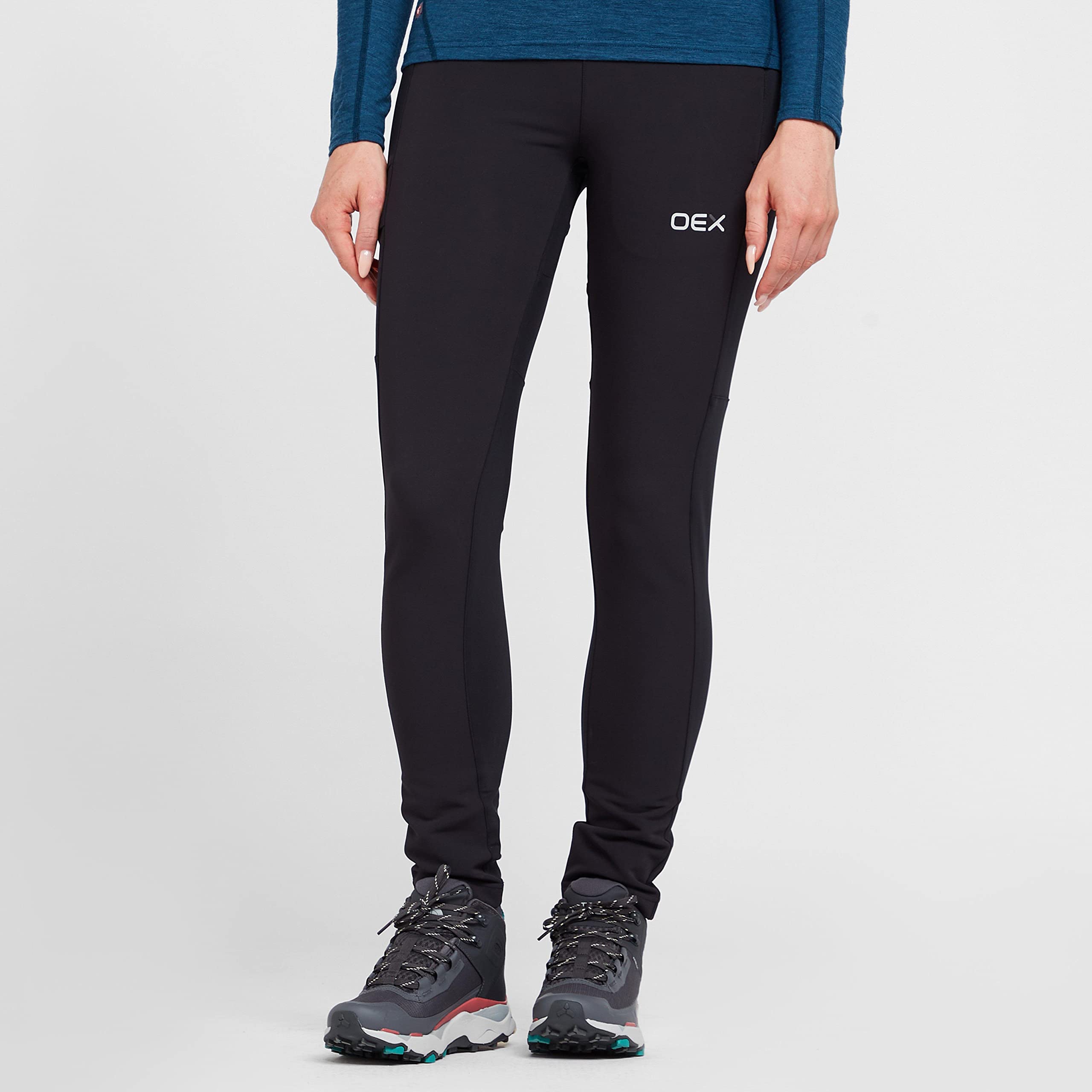 OEX Women's Water Repellent Scramble Tights - High Performance Athletic Leggings for Hiking, Climbing & Outdoor Activities | Breathable & Quick-Dry | Black | UK10 | Perfect for Trail Running, Yoga & Gym Workouts