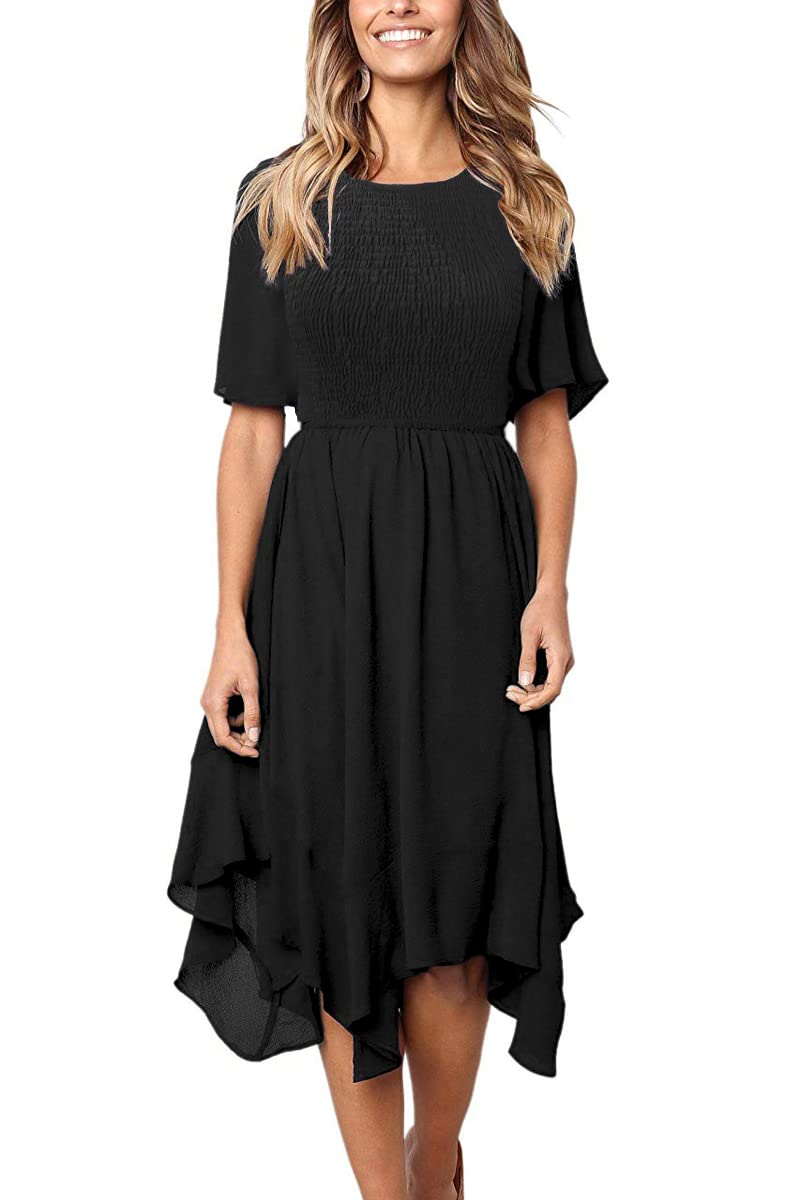 Alaster Women's Chiffon Short Sleeve Casual Midi Dress with Irregular Hem - Perfect for Summer Outfits, Beach Vacations & Date Nights