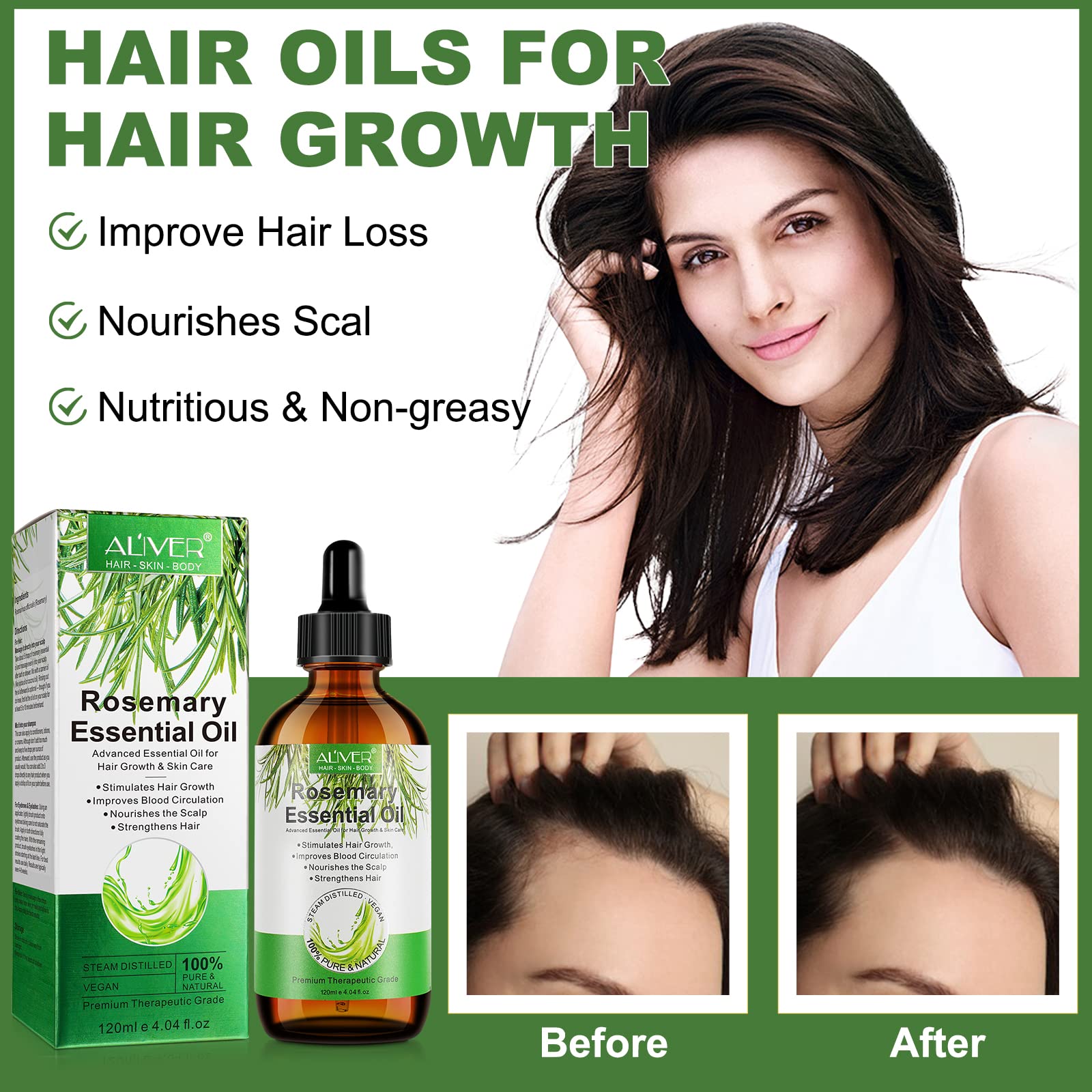 Pure Organic Rosemary Oil for Hair Growth 120ml - Natural Hair Loss Treatment & Scalp Care for Men & Women - Promotes Thicker, Healthier Hair - Ideal for Daily Hair Care & Massage