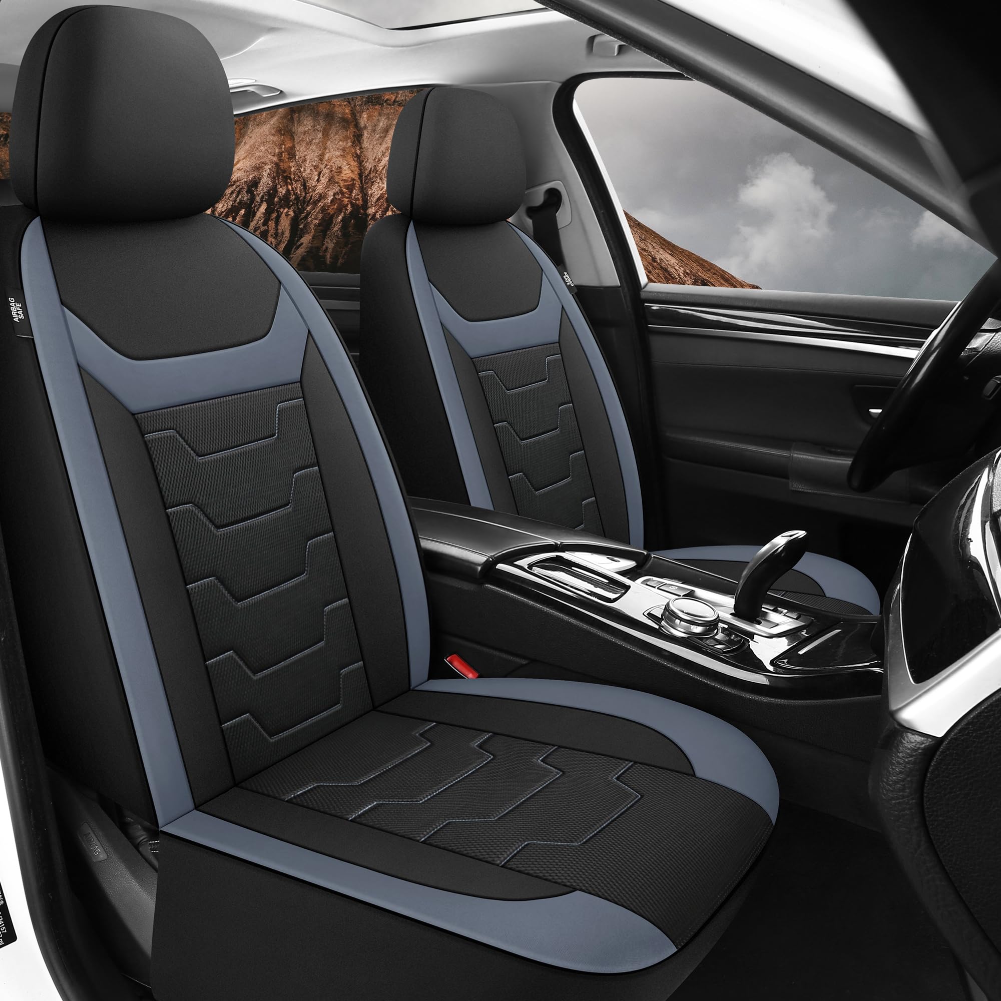 CAROMOP Breathable 3D Air Mesh Car Seat Covers for Front Seats - Universal Fit for SUV, Vans, Sedans & Trucks (Black/Gray) | Premium Automotive Interior Protection & Comfort for Long Drives