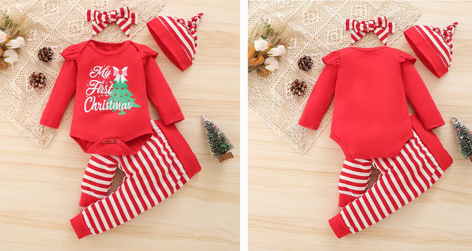 Newborn Baby Girl First Christmas Outfit - Cute Elf Costume with Ruffle Pants | 0-18 Months Holiday Clothing Set | Perfect for Christmas Photos, Parties & Family Gatherings