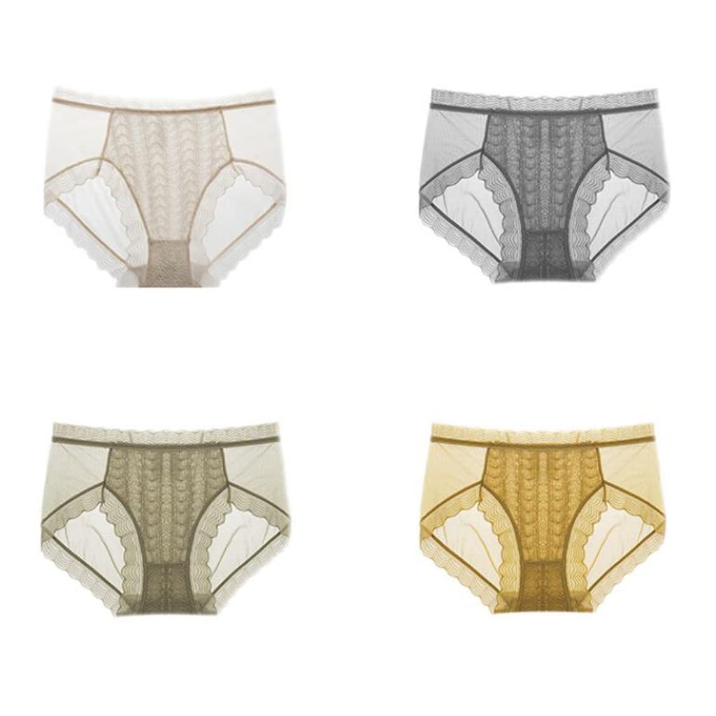 4-Pack Women's Summer Thin Lace Ice Silk Underwear - Seamless Cotton Crotch Sexy Mid-Waist Shorts (Color: A, Size: M) - Perfect for Daily Wear, Sleepwear & Hot Weather Comfort