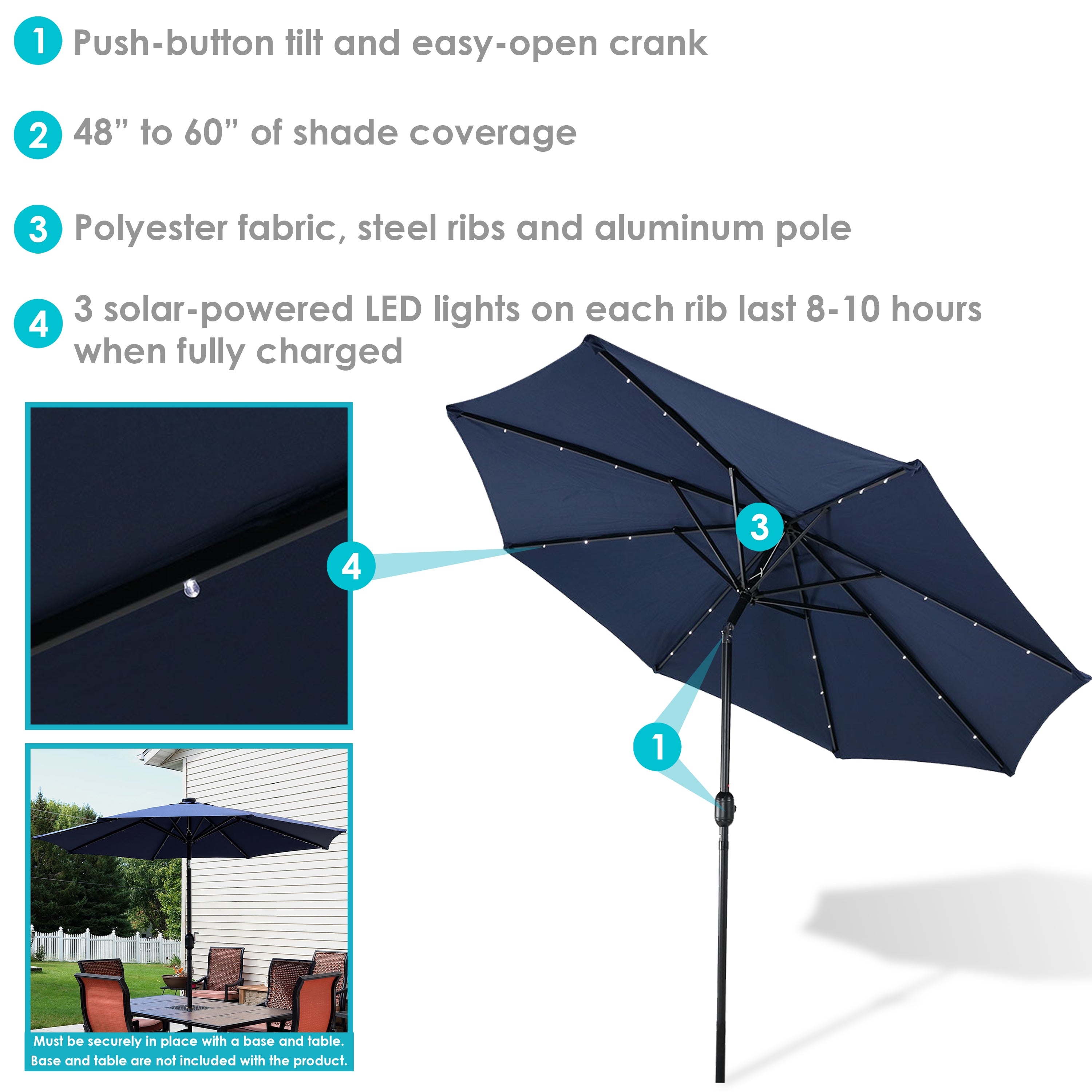 Sunnydaze 9-Foot Solar LED Outdoor Patio Umbrella with Tilt & Crank - Perfect for Poolside, Backyard, and Garden Relaxation