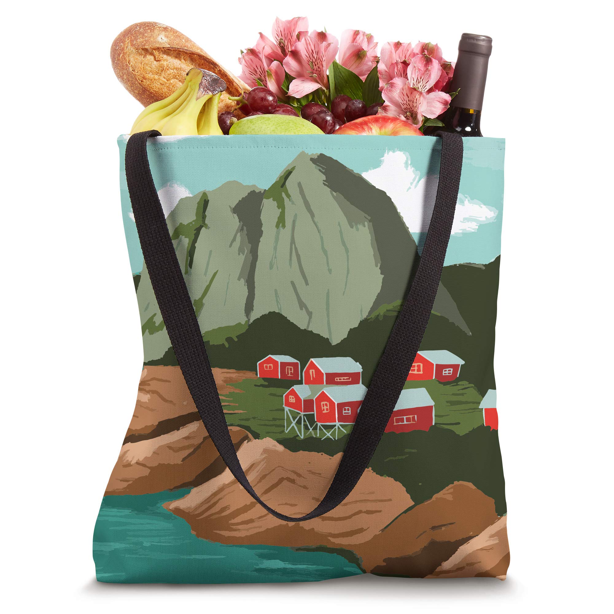 Norway Fjords Mountain Sea Landscape Tote Bag - Waterproof Canvas Beach Bag for Travel, Shopping & Daily Use