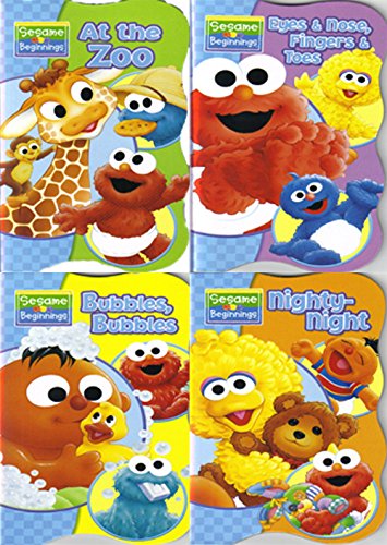 Sesame Beginnings Board Book Set - Big Bird Nighty-Night, Elmo Eyes & Nose, Fingers & Toes, Ernie Bubbles Bubbles & Giraffe At the Zoo | 4-Piece Toddler Learning Books for Bedtime Stories, Sensory Play & Early Education