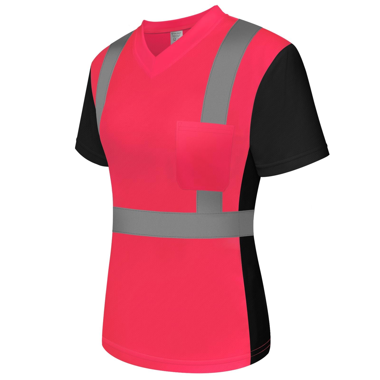 High Visibility Pink Reflective Shirts for Women - Class 3 Safety Shirt with Short Sleeves & Breathable Fabric | Hi Vis Workwear with Black Bottom (UWPJ-Pink, Size M) | Perfect for Construction, Road Work & Nighttime Safety Jobs