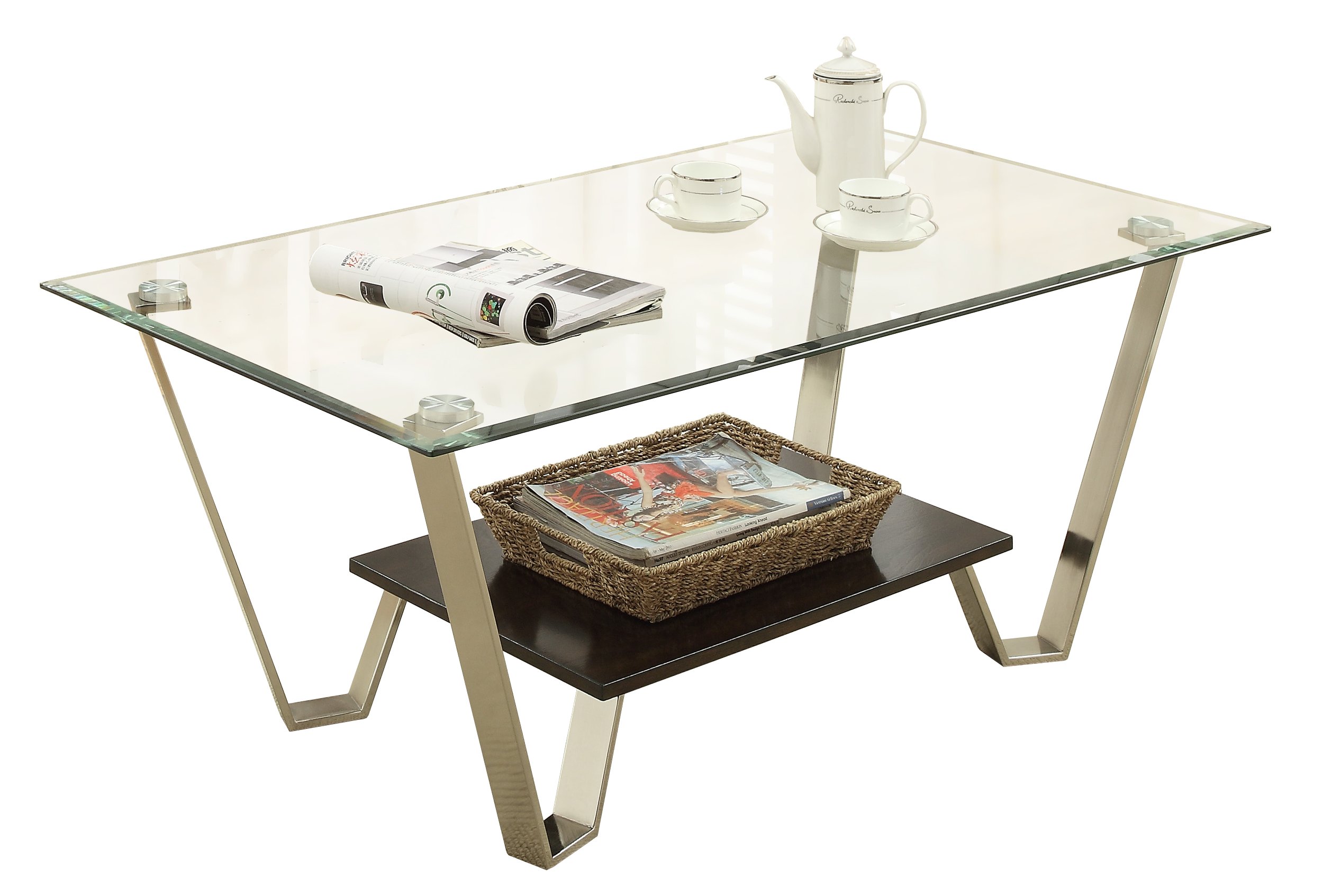 HOMES Helena Tempered Glass Top Coffee Table - Chrome/Clear Glass Modern End Table for Living Room, Lounge & Office Decor