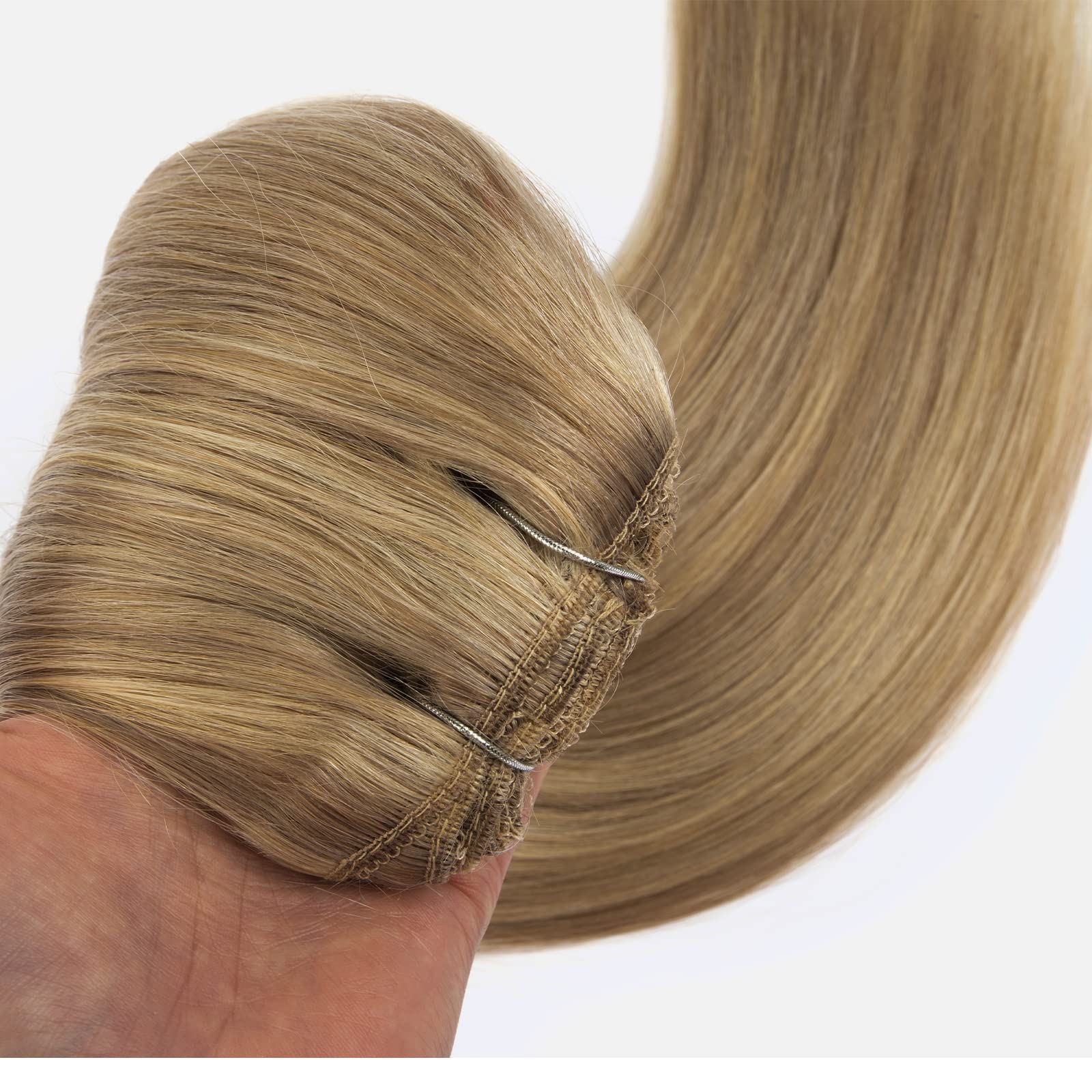 Remy Human Hair Extensions 22 Inch 120g 7pcs - Ombre Light Blonde to Golden Blonde Clip-In Extensions for Thick Straight Natural Hair | Perfect for Parties, Weddings & Daily Styling