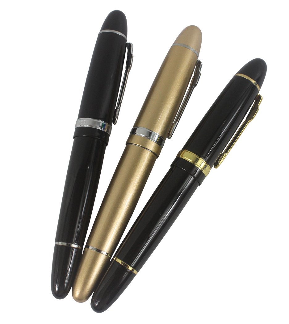 3-Pack Jinhao 159 Premium Rollerball Pens - Smooth Writing Big Barrel Pen Set in Black, Black & Gold, Gold | Includes Transparent Case | Perfect for Office, School & Gift Giving
