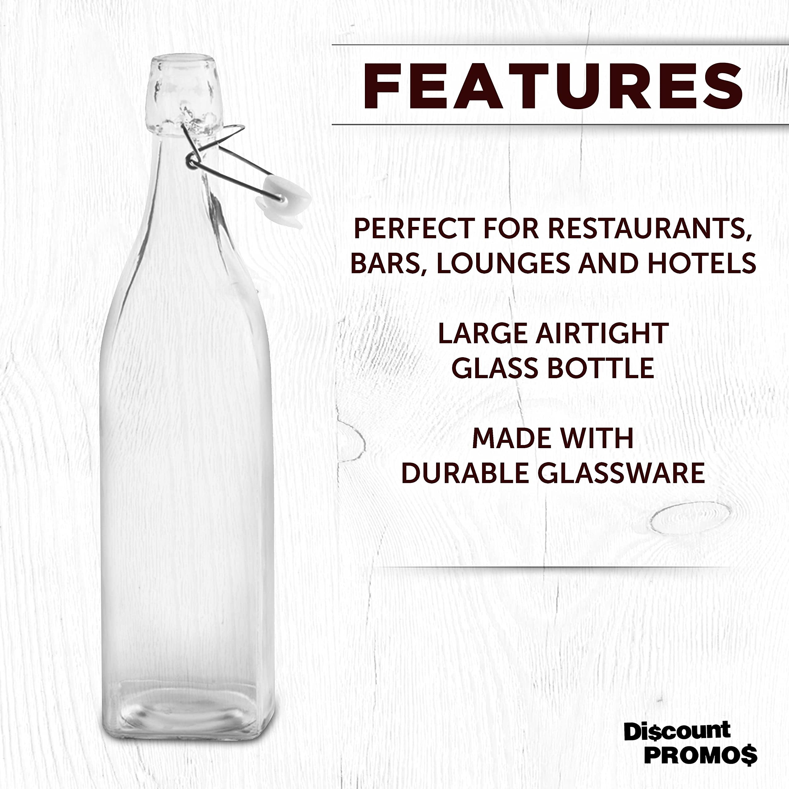 34 oz Square Glass Water Carafe Bottles with Wire Lids - Set of 10 Bulk Pack for Juices, Smoothies, Milk & Condiments - Clear Glass Pitchers for Restaurants, Cafes, Catering & Home Use